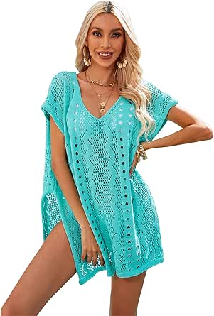 Crochet Pants Cover Up SHENHE Women's Sheer Crochet Hollow Out