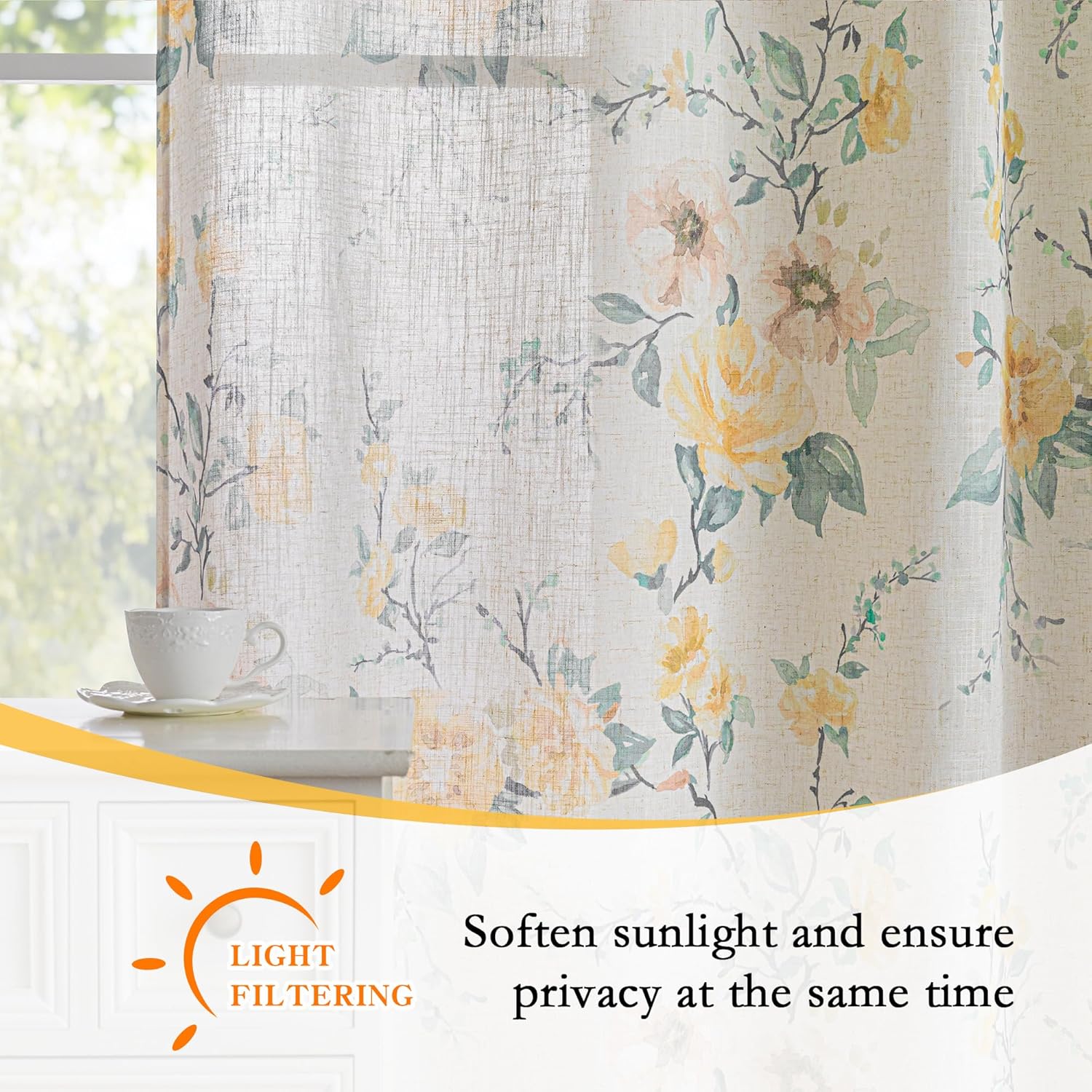 MEETSKY Floral Curtains 84 inches and Beige Couch Cover 71x 118 Bundle