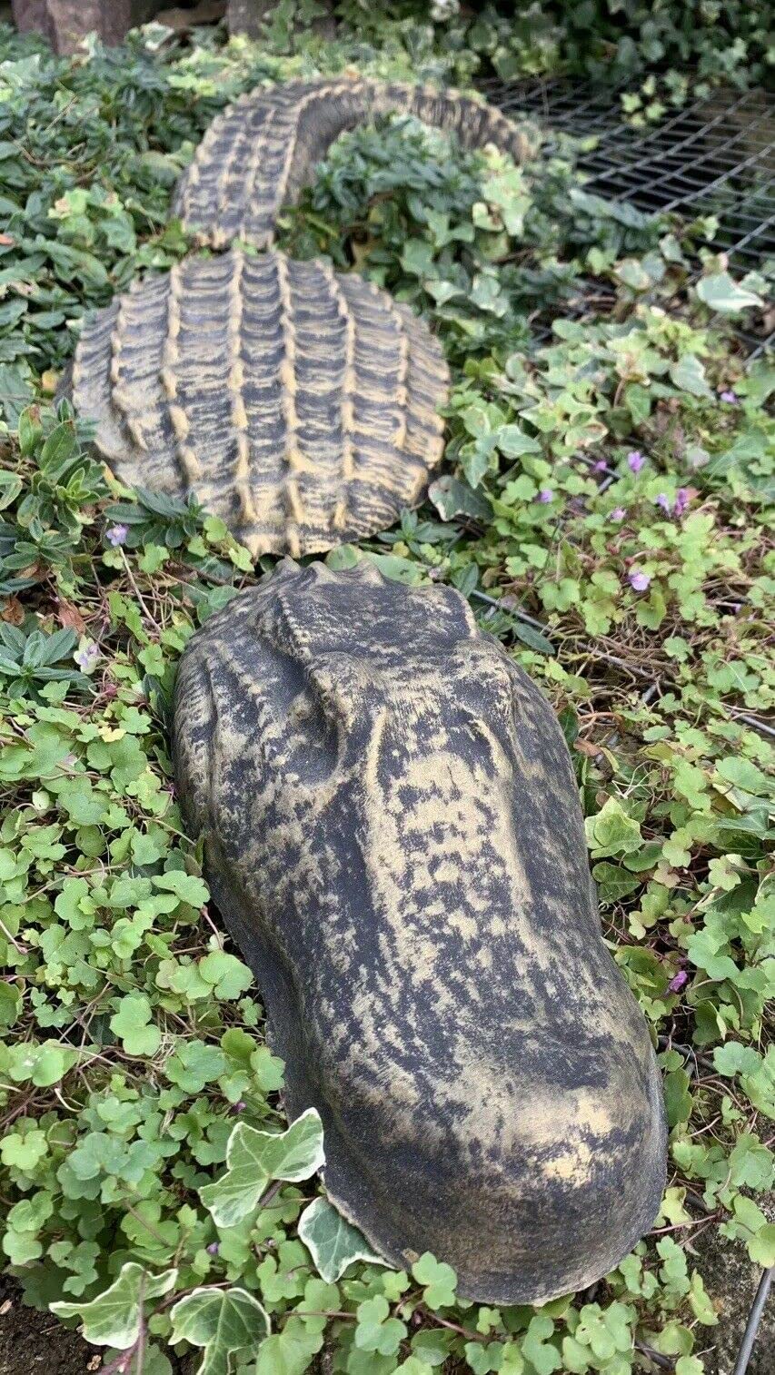 J And L Stone Ornaments Green Stone Garden Gold 3 Piece Crocodile Alligator Gift Concrete Ornament