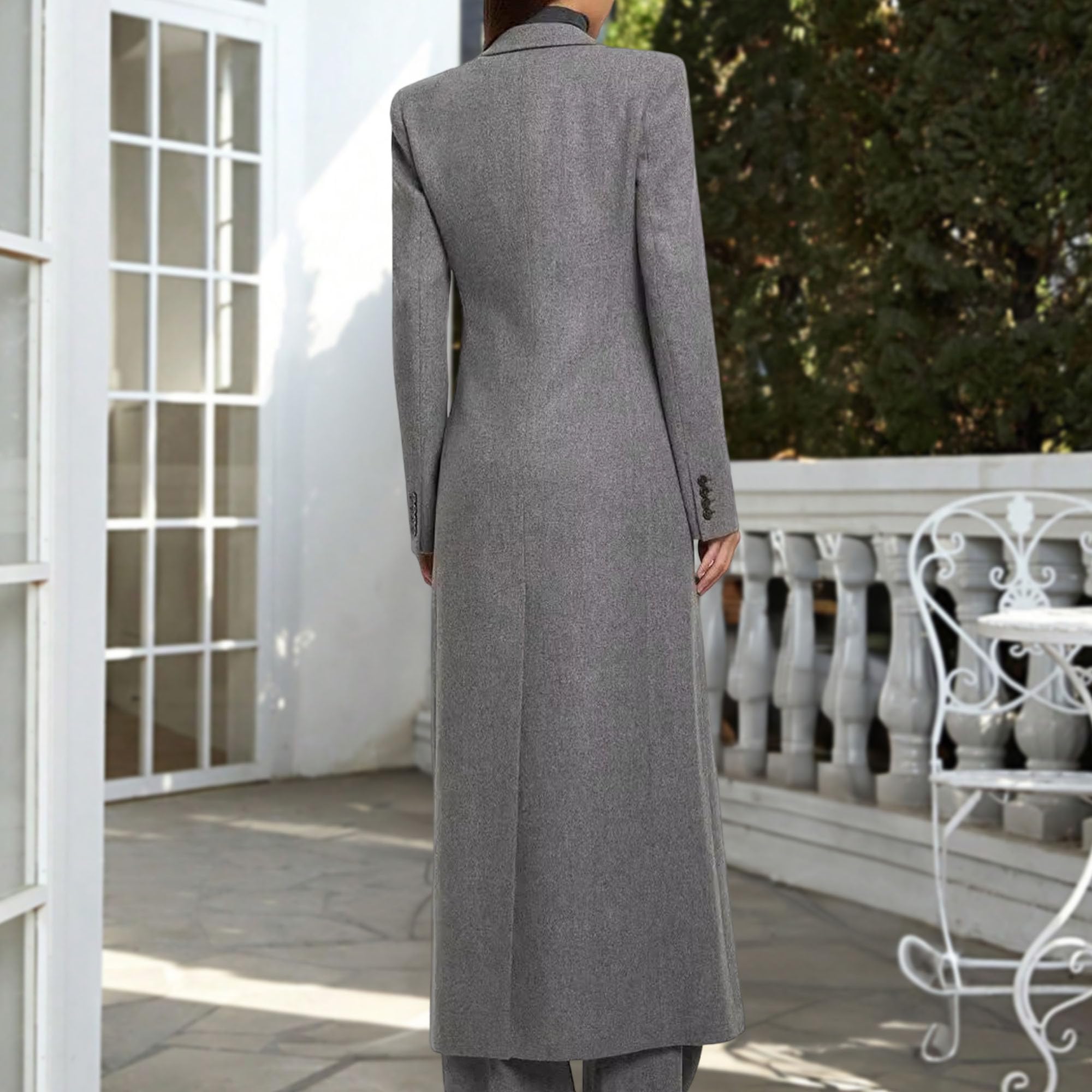 Trench lungo classico da donna, doppiopetto, caldo e spesso, cappotto in misto lana affascinante