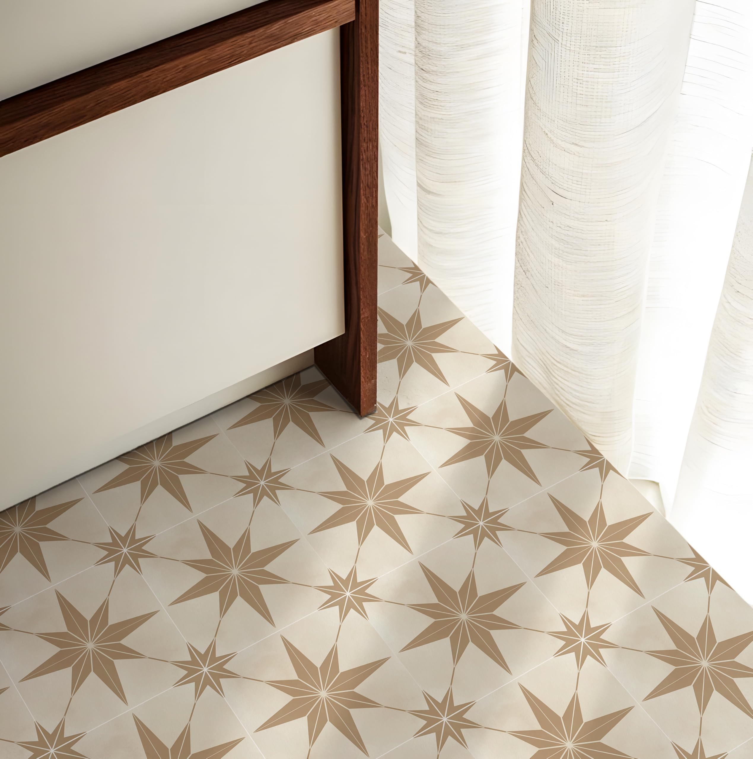 Alwayspon Peel and Stick Floor Tiles, 20cm/8inch×20Sheet Waterproof Removable Non-Slip Vinyl Plank Flooring Tile for Bathroom Kitchen Bedroom, Renter Friendly Floor Decor DIY, Brown Star