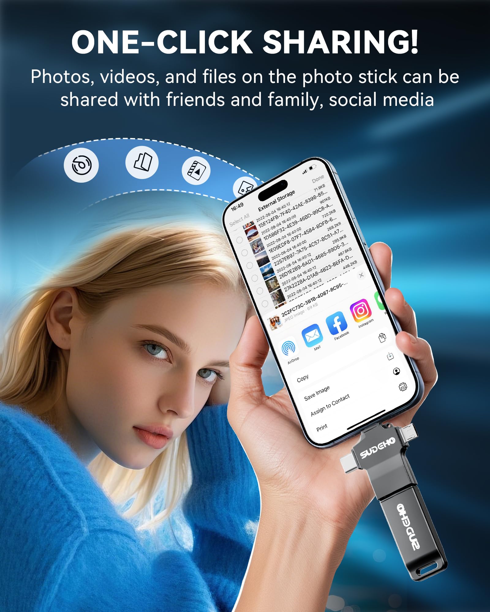 Memoria USB 16GB para Phone, 4 en 1 USB 3.0, Compatible con Pad Android PC, para Fotos vídeos música,Negro carbón — view 6