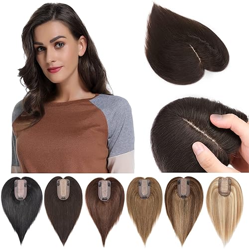 SEGO Toppers de cabello humano para mujer, sin flequillo, con cabello delgado, 100% cabello humano real, pelucas de cabello humano real, 150% de
