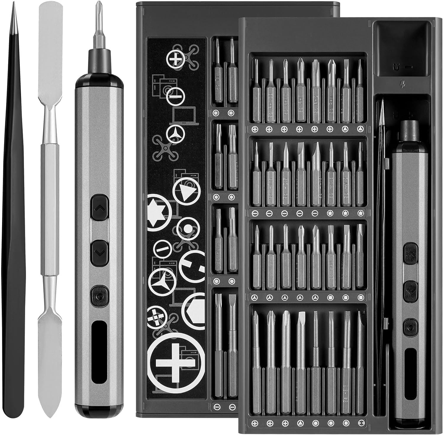 BYKVORL 69-in-1 Cordless Precision Electric Screwdriver Kit with 64 Magnetic S2-Steel Bits,5 Torque Settings, 4 LED Lights,Rechargeable Screwdriver Repair Tool for Phone Camera Laptop Watch