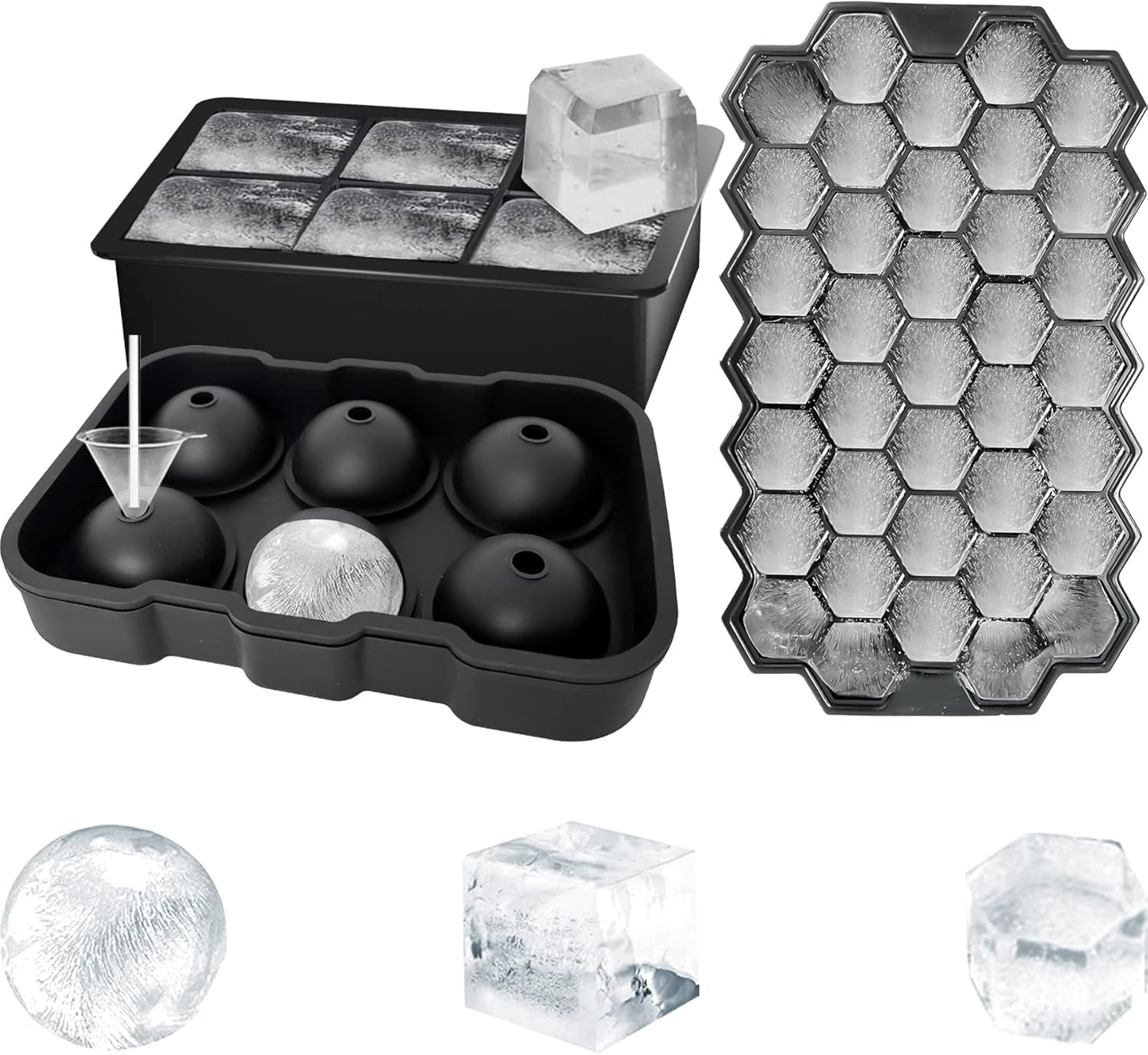 Ice Cube Trays (Set of 3), Silicone Sphere Ice Ball Maker