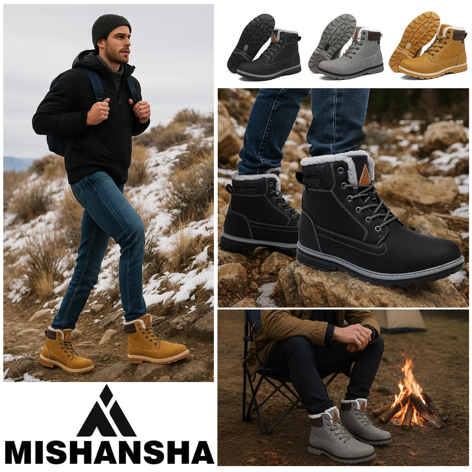Mishansha Uomo Stivali da Neve Eleganti Scarpe da Inverno Outdoor Stivaletti da Trekking, 39-46 EU