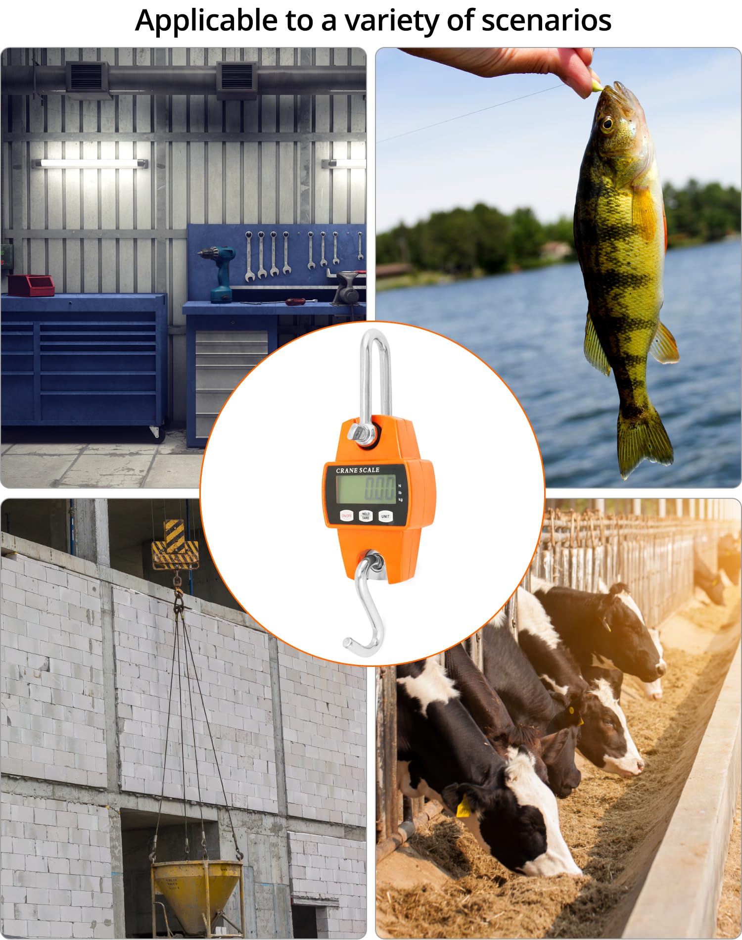 QWORK® balance suspendue numérique, 300kg, balance à grue numérique à crochet en aluminium, pour pesage au quai, matières premières en acier, pêche