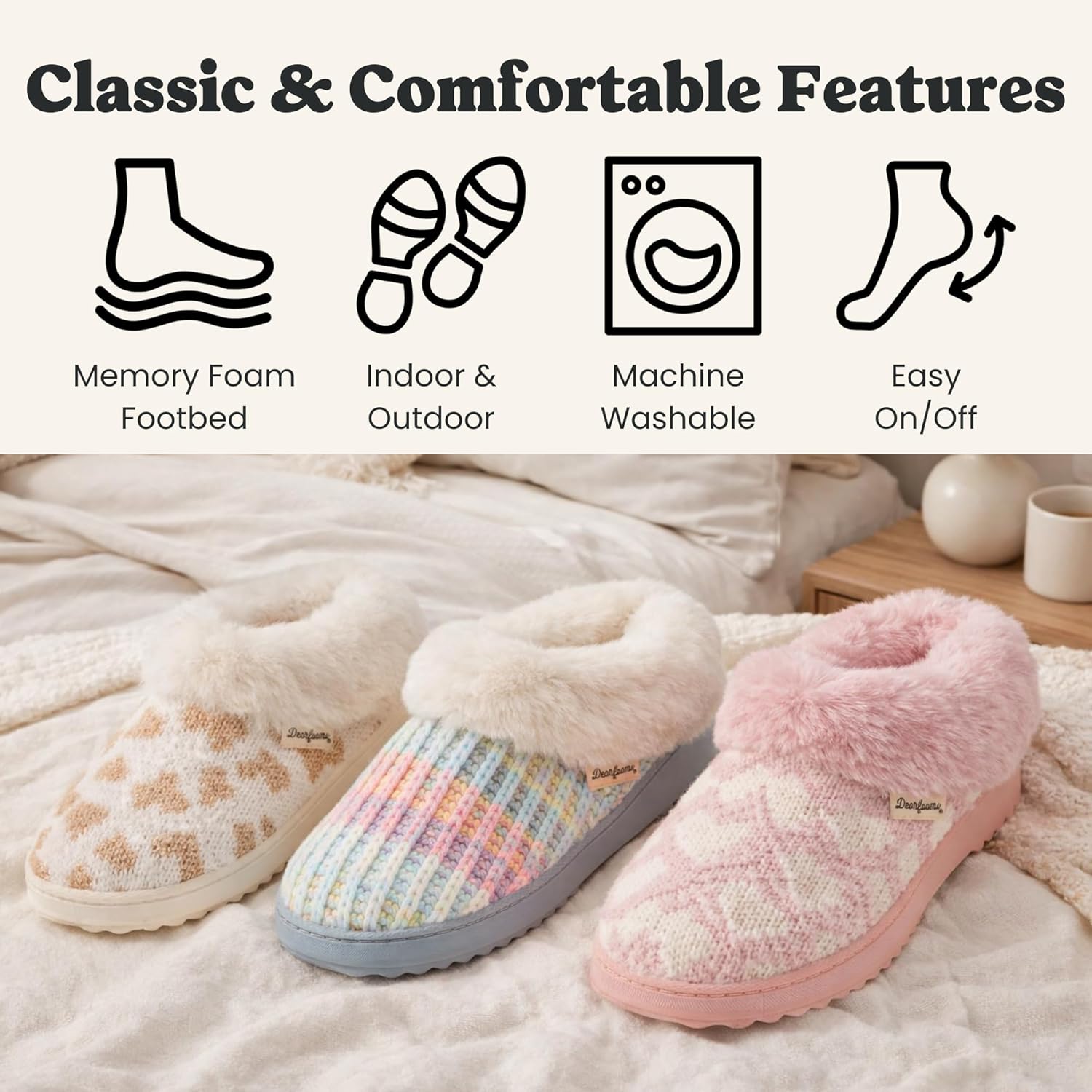Dearfoams Women's Memory Foam Cozy Soft House Slippers Gifts for Women Hannah Knit Clog House Shoes - Image 4