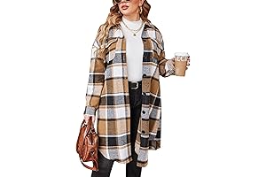 Long Sleeve Plus Size Work Flannel Plaid Shirts Lounge Tartan Coats For Women