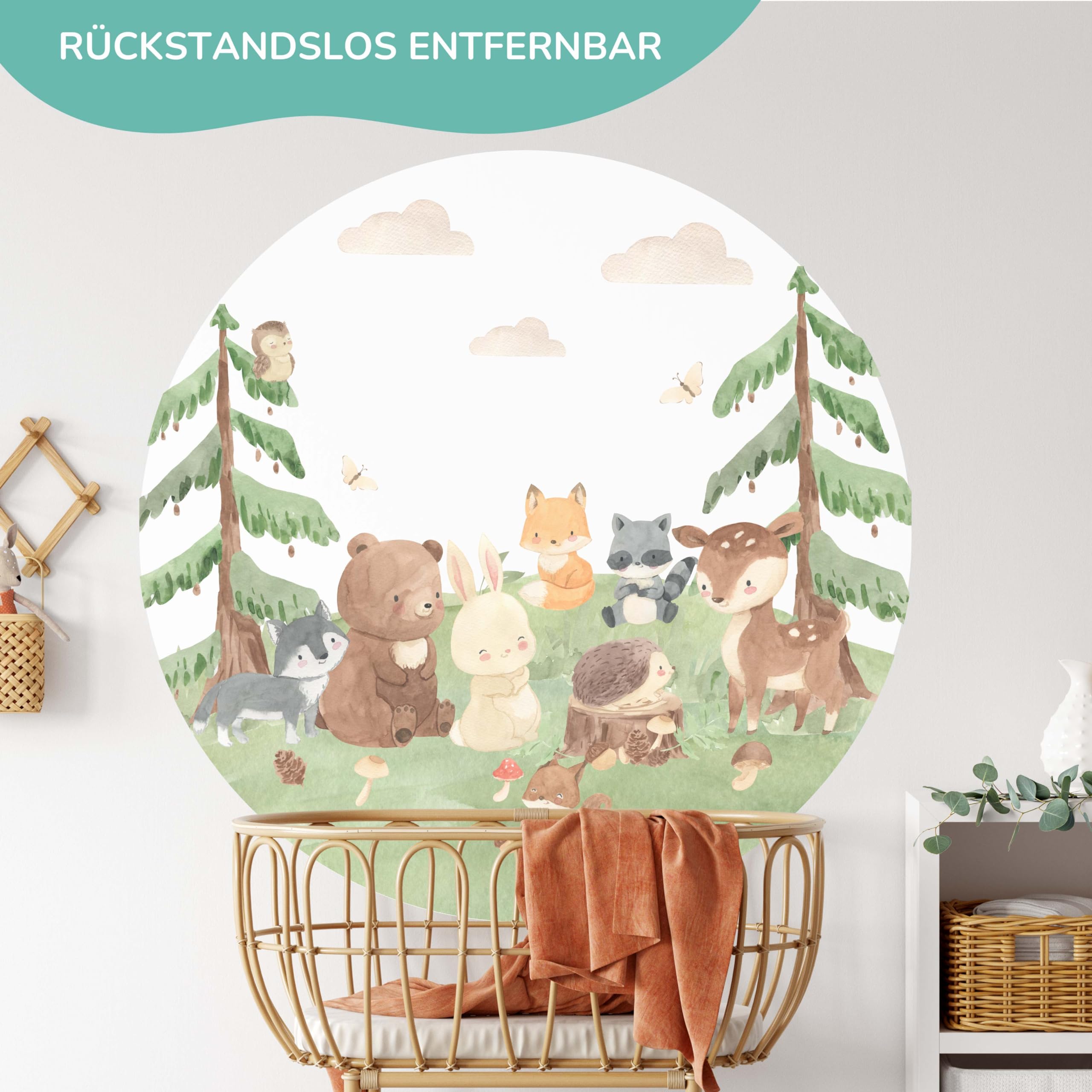 Kidsmood – Runde Wandsticker mit gestochen scharfen Farben | Hochwertiger Druck, schadstofffrei und einfach anzubringen | Aquarell Wanddeko fürs Kinderzimmer, Geschenk zur Geburt oder Taufe (180 cm)