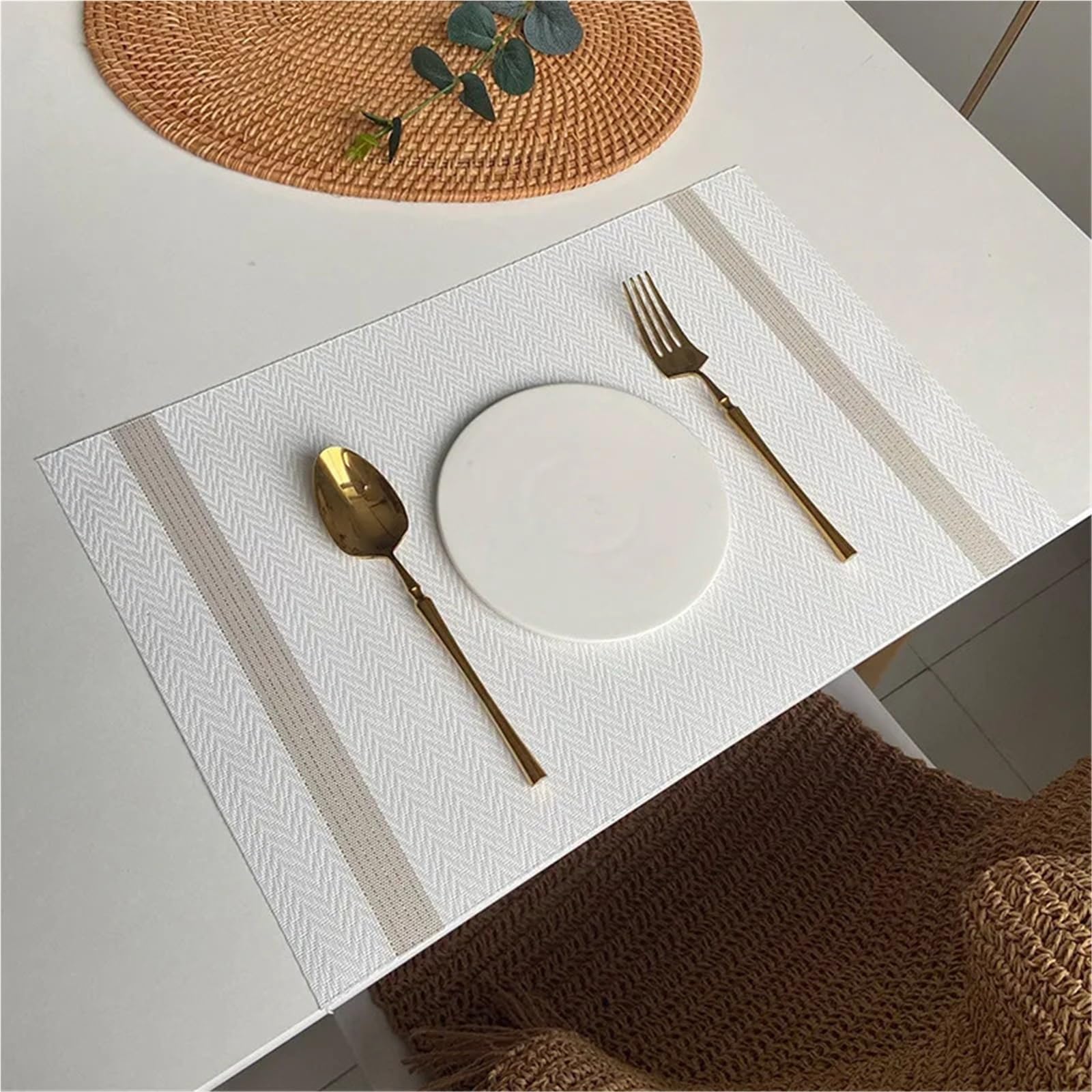 PVC Placemat Heat Insulation Dining Table Mat Waterproof Oil Proof Placemat Table Kitchen Home Party Hotel Accessories(SHU Cream,30x45cm 10pcs)