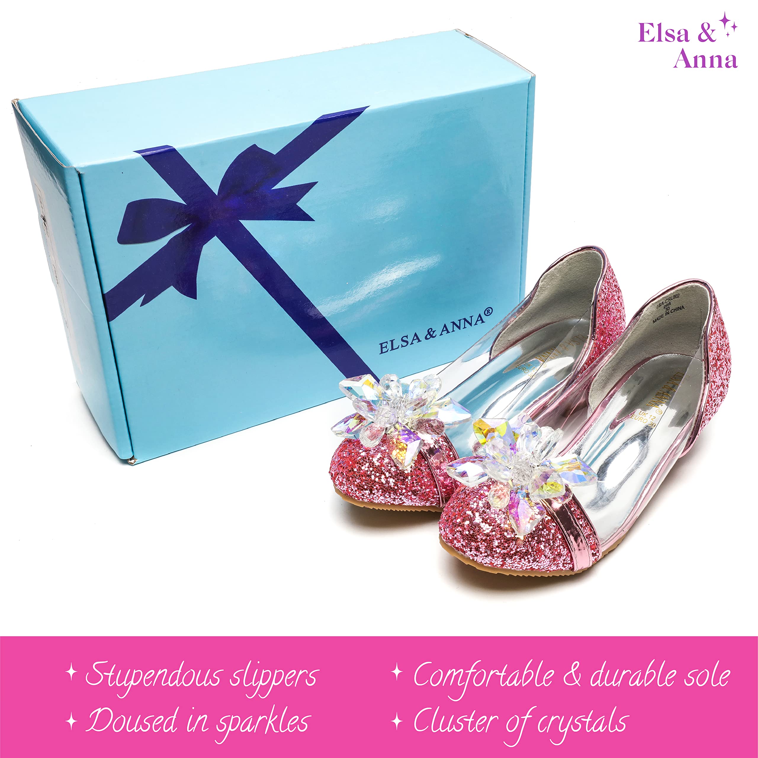 ELSA & ANNA Zapatos de Princesa niña - 3 cm tacón - Zapatos de fantasía con Brillos y Cristales - para Fiestas, cumpleaños y Cosplay - Tacones niña Princesa (SIL15)