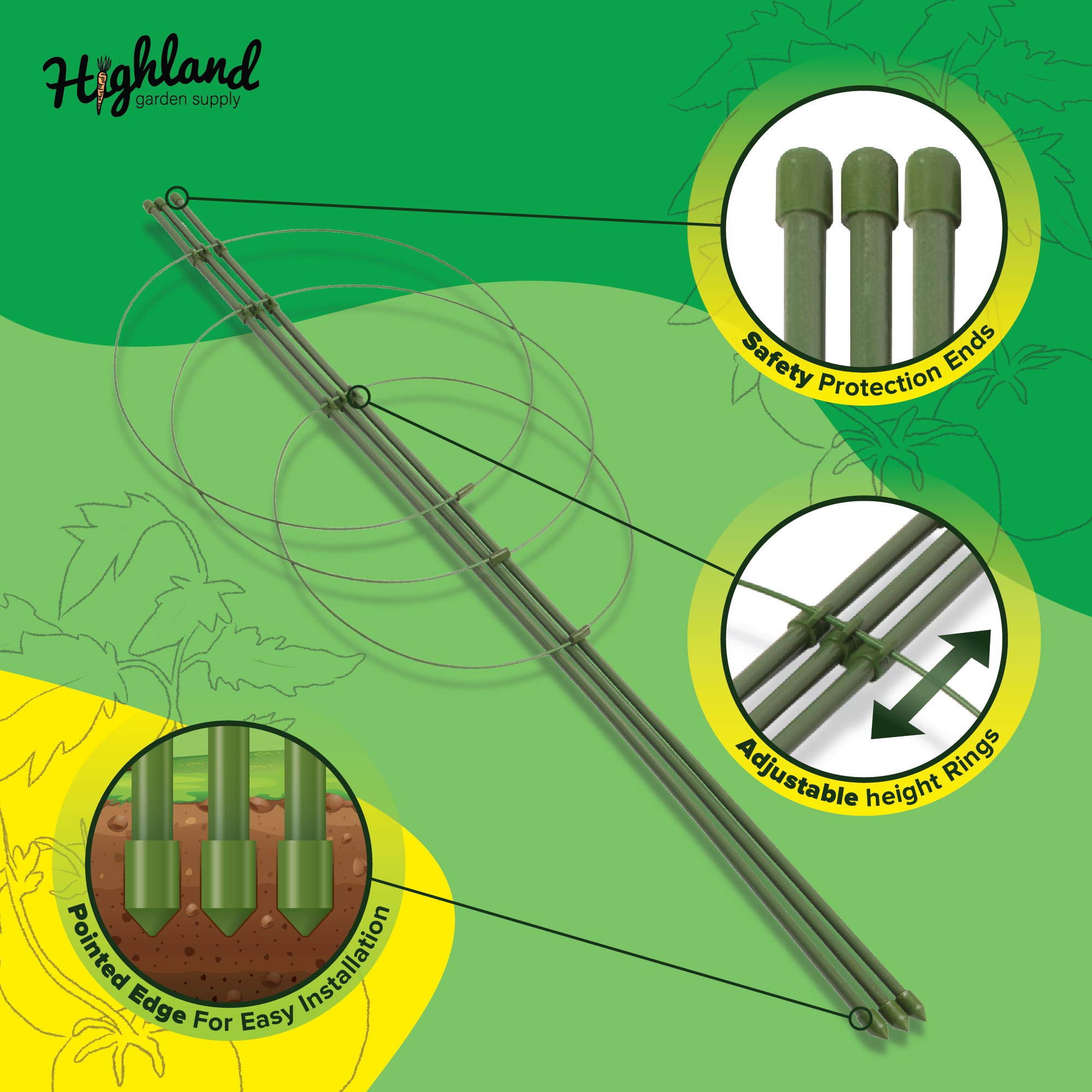 Hysagtek Pflanzenstützkäfig Set – 3 Stück, Verstellbar Bis 120 Cm, Inkl. Stangen, Clips & Bänder, Für Tomaten & Kletterpflanzen