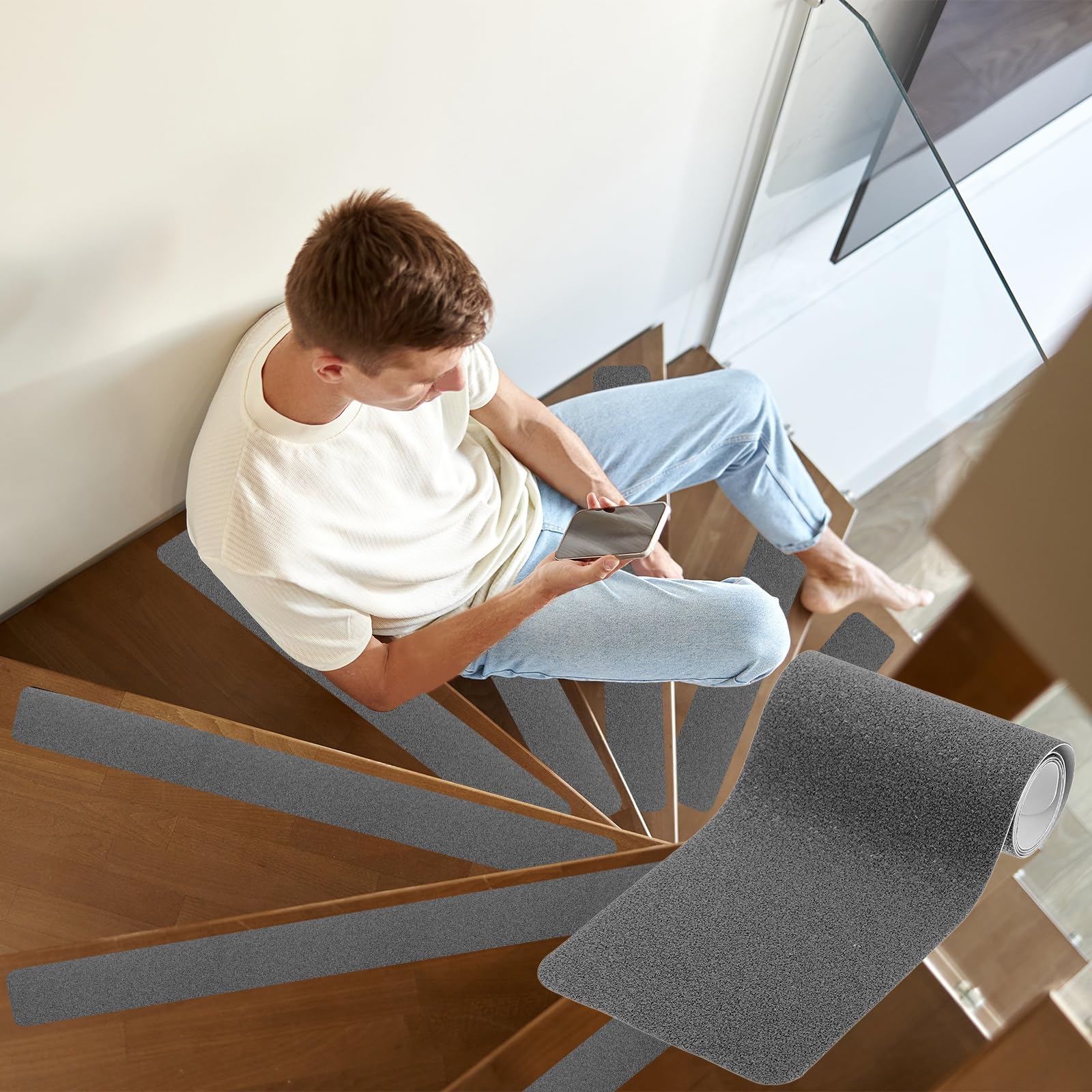 PATIKIL 10x61cm Cinta Antideslizante Para Escalones Gris, Paquete De 25 Tiras Autoadhesivas Antideslizantes Para Escalones De Madera