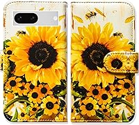 Vista 26 de Pixel 7a - Funda de piel con tapa y función atril para Google Pixel 7a, diseño de flores y mariposas azules