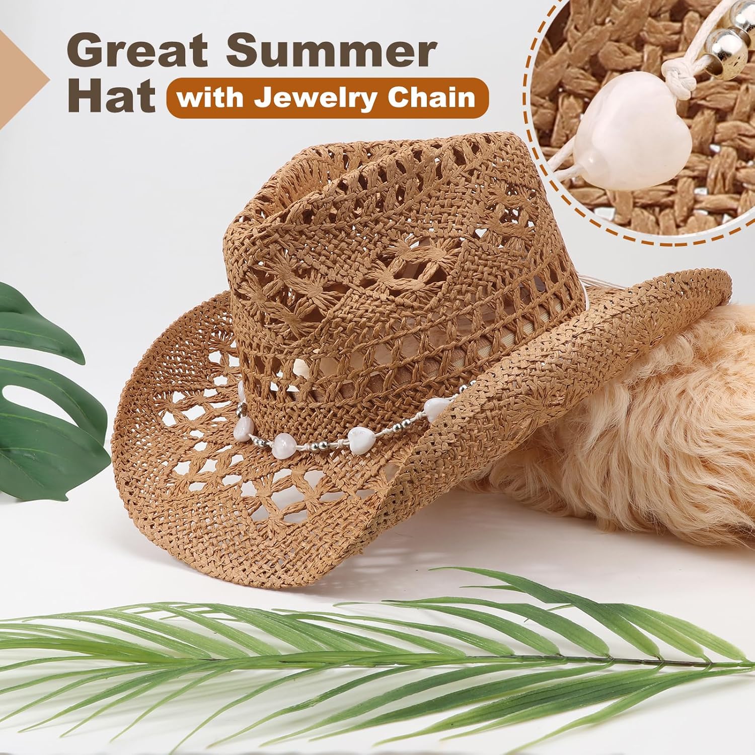 DRESHOW Straw Cowboy Cowgirl Hat for Women Men Western Coastal Cowboy Beach Hat with Shapeable Brim Unisex Rolled up Caps - Image 4