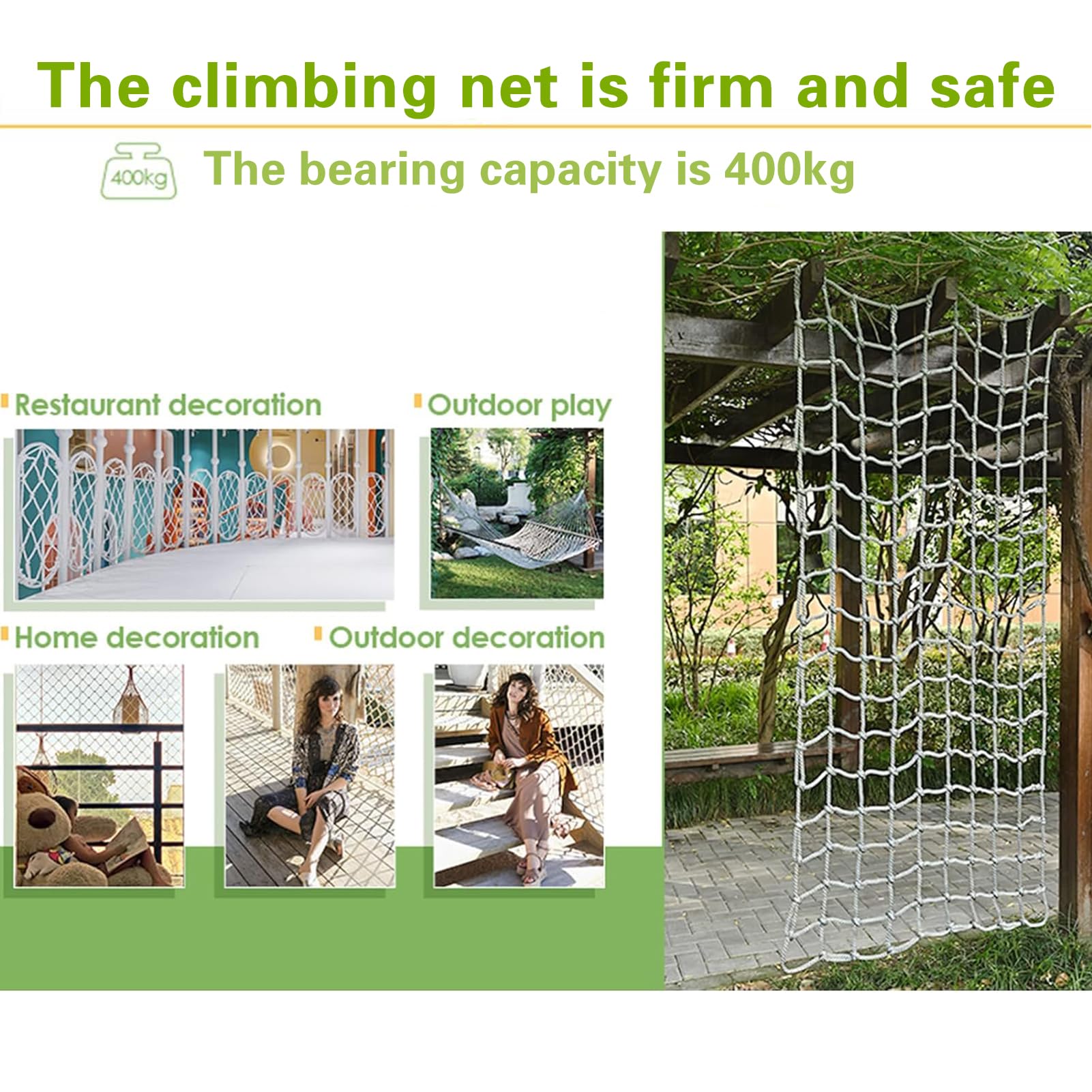 Outdoor-Kletternetz, Spielplatz-Sicherheitsnetz, tragendes Netz, Seilleiter für Garten, Klettergerüst, Baumhaus-Zubehör, 1 x 2 m