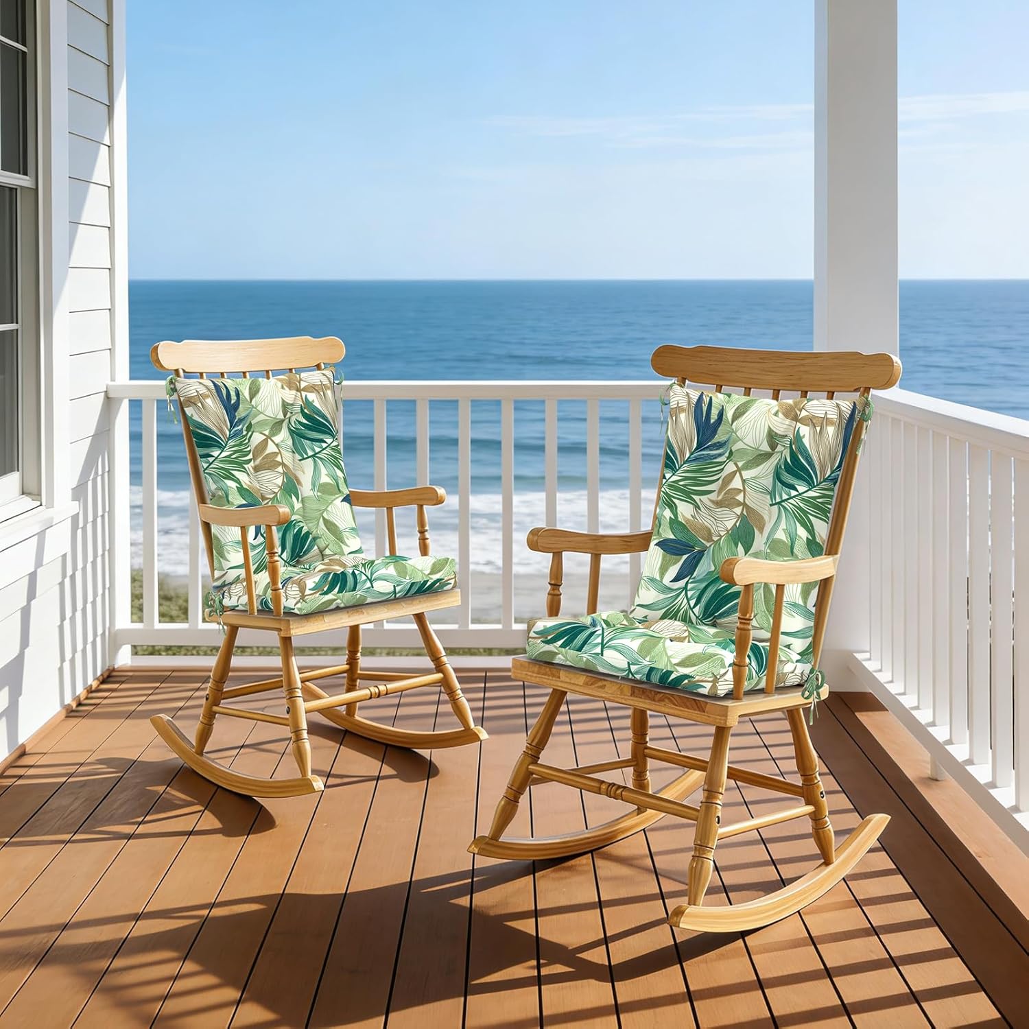 DYTXIII Set of 2 Rocking Chair Cushions for Outdoor/Indoor Use,Water Resistant Tufted High Back Chair Pads for Patio,Porch,Balcony Rocker and Adirondack Furniture - Lush Leaf Green