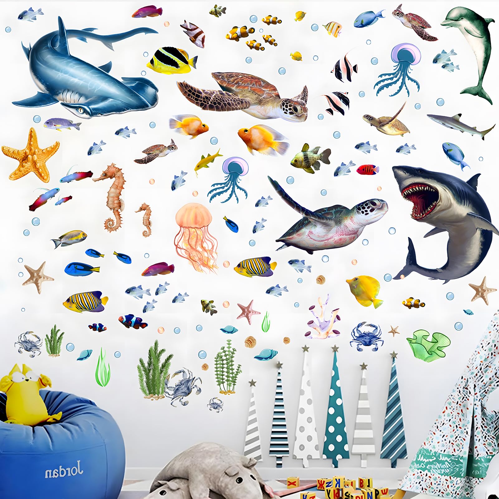 Ocean Wall Stickers Underwater Theme Marine Life Wall Decals
