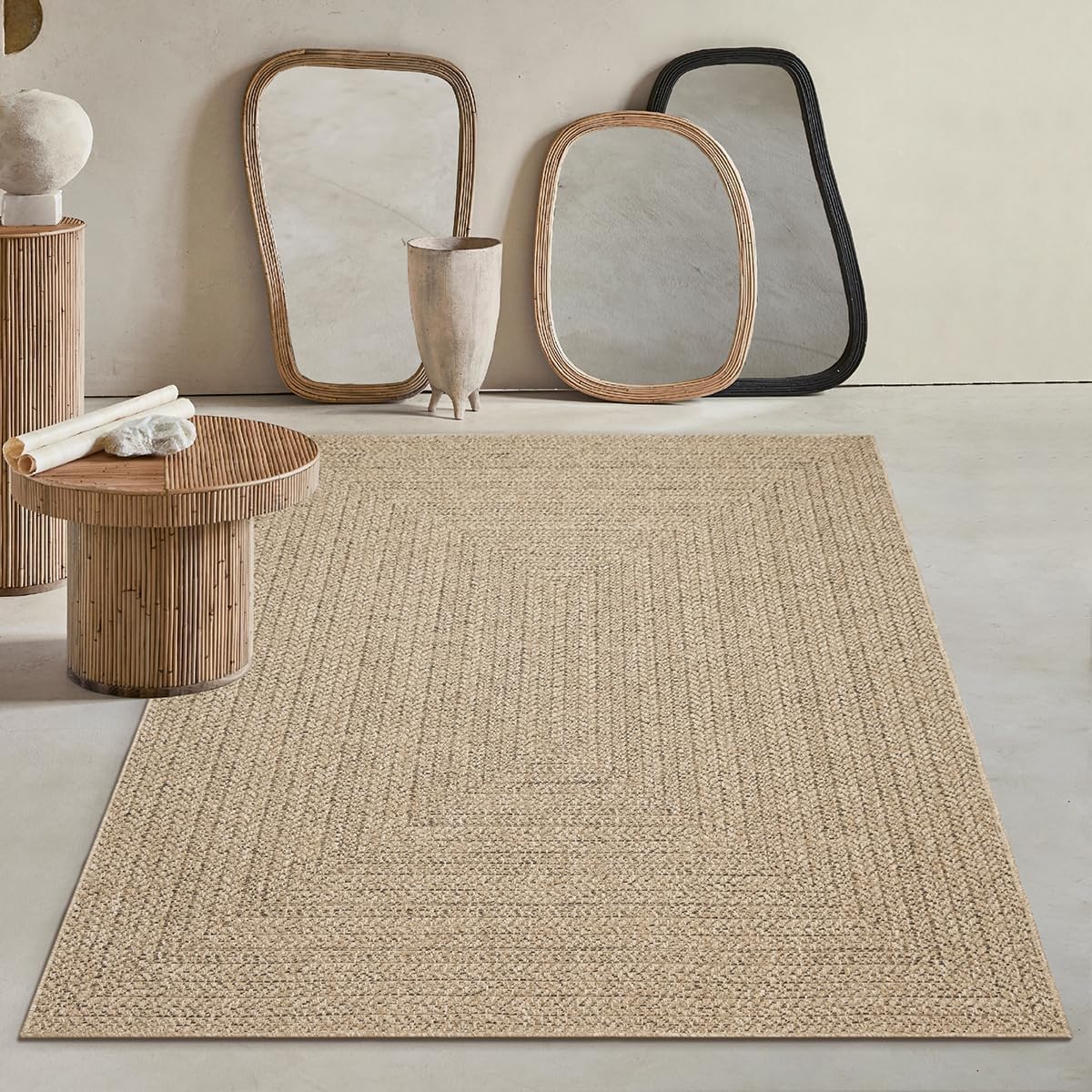 Mia´s Teppiche Soil – Outdoor Teppich für Balkon, Terrasse & Garten, wetterfest, UV-beständig & pflegeleicht, moderner Jute-Look – auch für Wohnzimmer & Esszimmer geeignet, ca. 120 x 170 cm