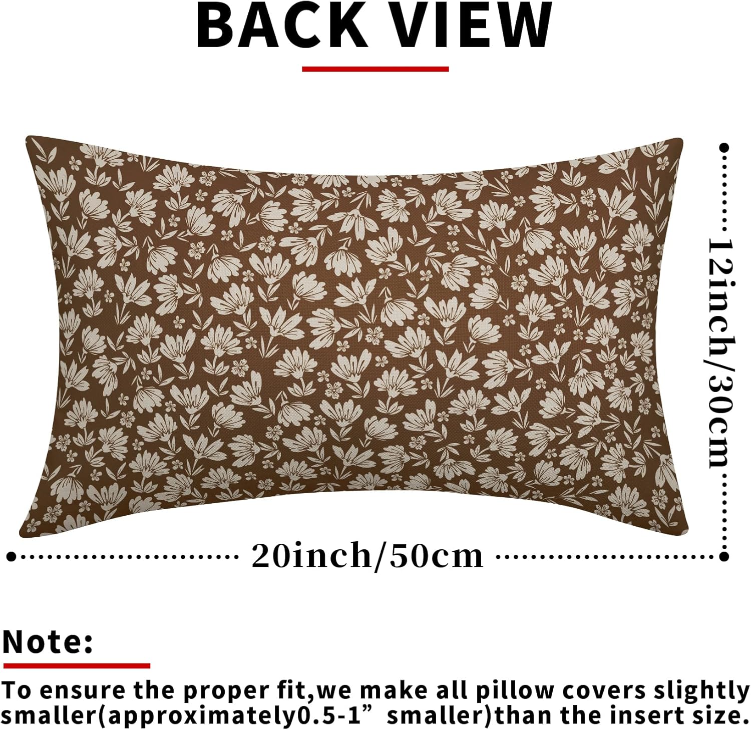 Kawani Brown Beige Daisy Floral Lumbar Pillow Covers, Vintage Flowers 12x20 Inch Set of 2, Block Print Cotton Linen Throw Pillows, Farmhouse Decor for Sofa, Couch, Porch, Bed Cushion, Outdoor - Image 3