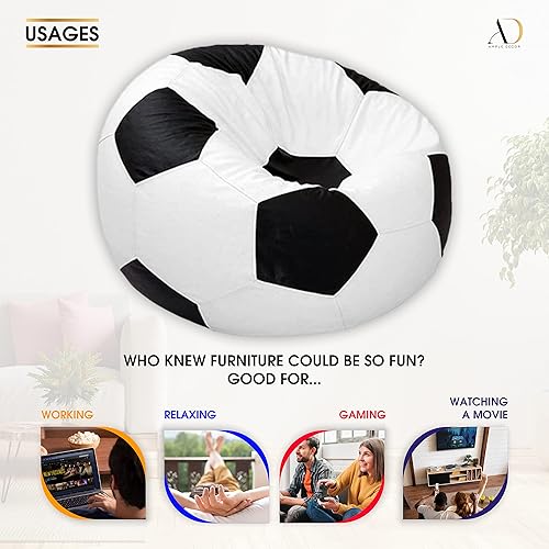 Miniatura 5 de Ample Decor Funda para puf de fútbol (relleno no incluido), cuero sintético duradero, doble costura, cremalleras resistentes, ideal para niños y