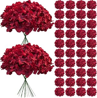 65Pcs Deep Red Hydrangea Artificial Flowers Bulk