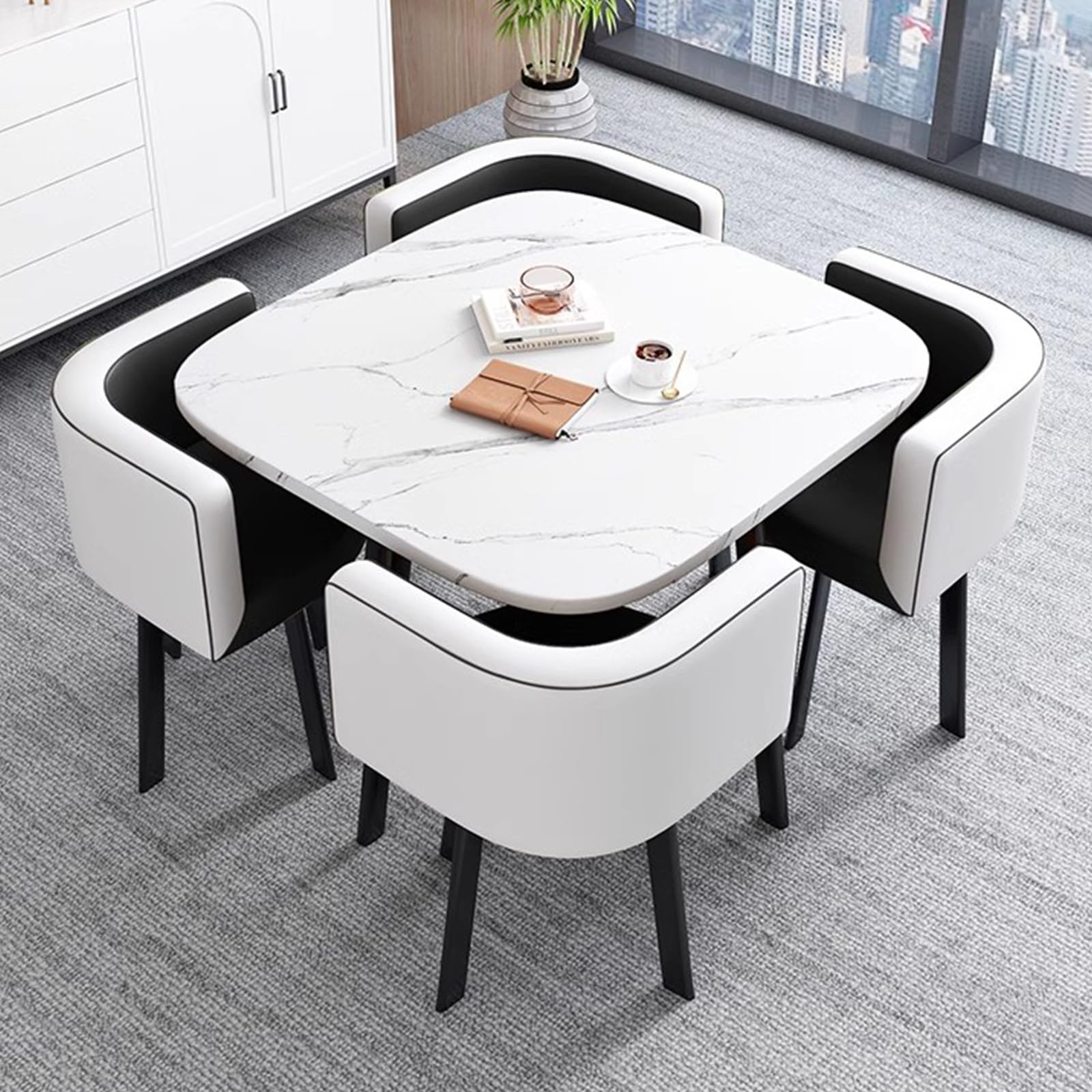 Ensemble de table à manger peu encombrant pour 4 tables et chaises de cuisine industrielles rondes/carrées, mobilier de salle à manger familial moderne, parfait pour les petits espaces (80 cm / 31.5in