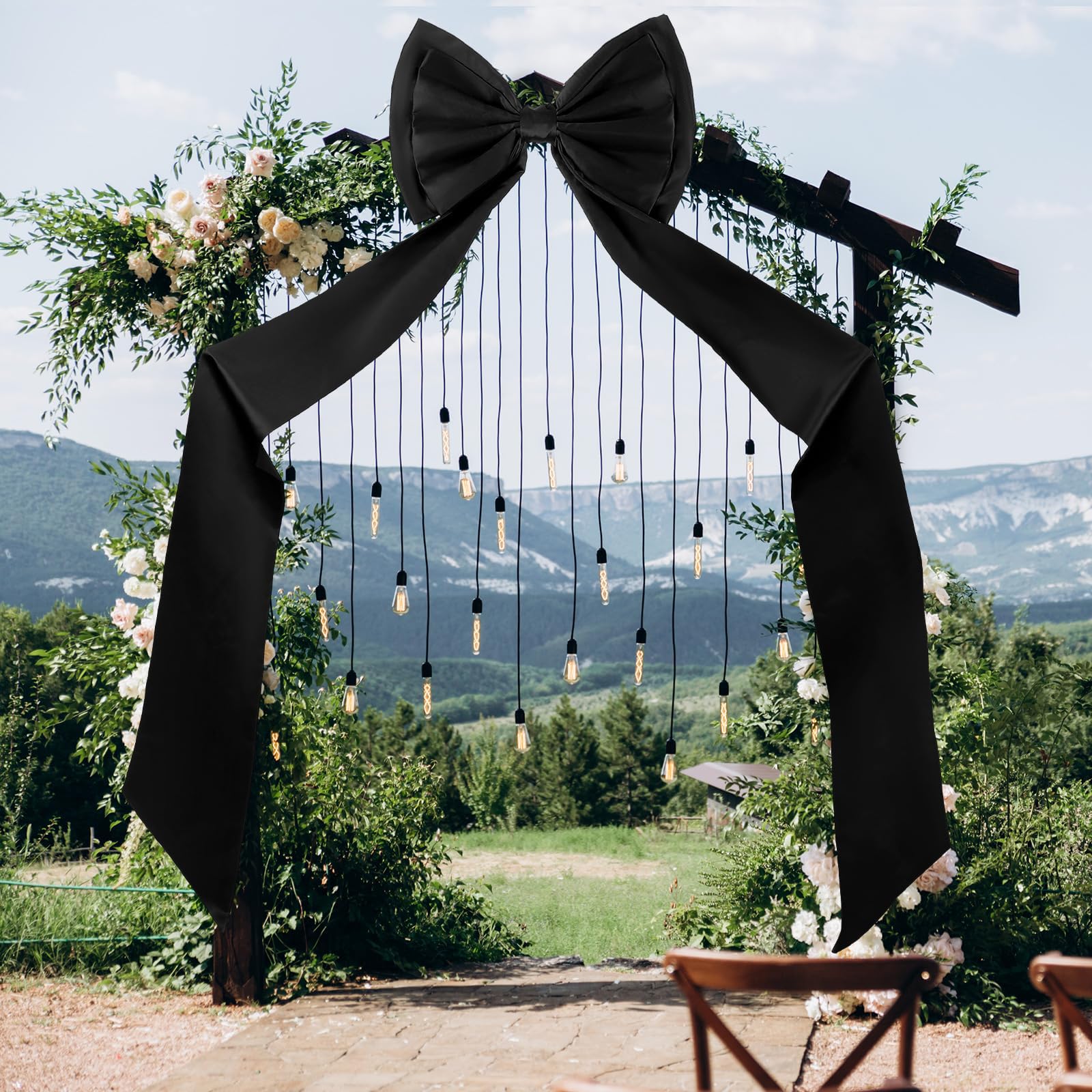 Giant Bow Decoration for Wedding Arch Big Coquette Ribbon Bows for Engagement Birthday Party Backdrop Wall Decor (Black, 190cm/74.8inches)