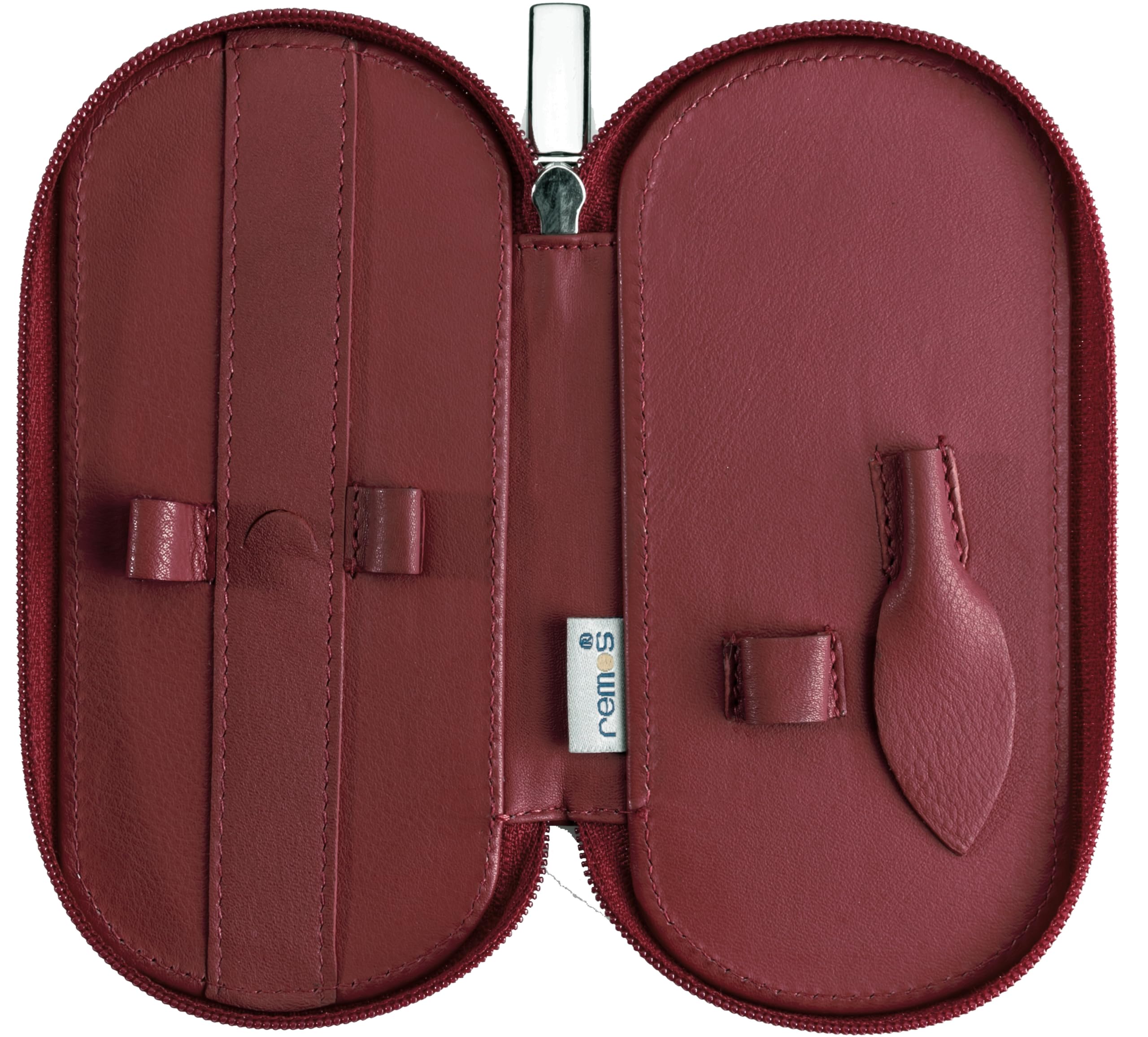 REMOS Estuche manicura vacío de Piel auténtica para equipar con 5 Instrumentos - Rojo