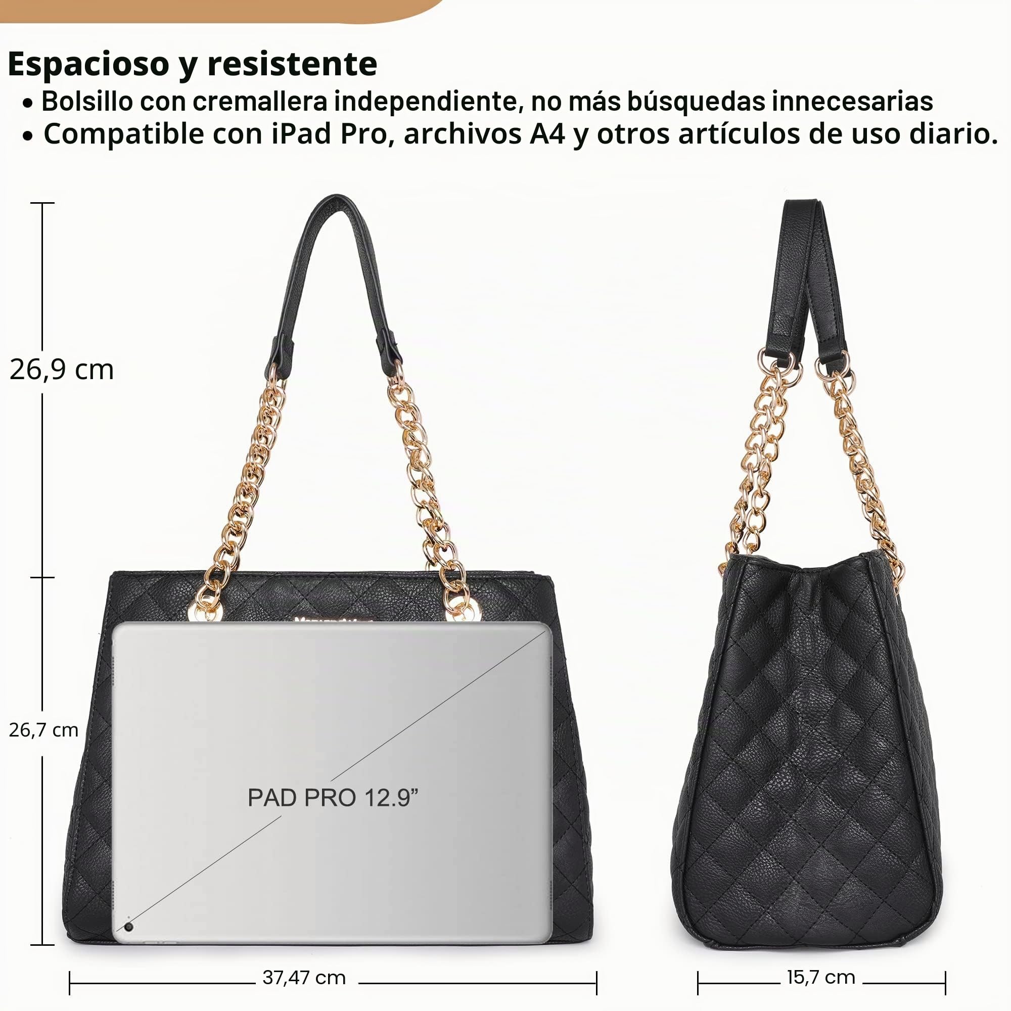 Montana West - Bolso estilo tote mediano para mujer, acolchado, con cadena, bolso de hombro