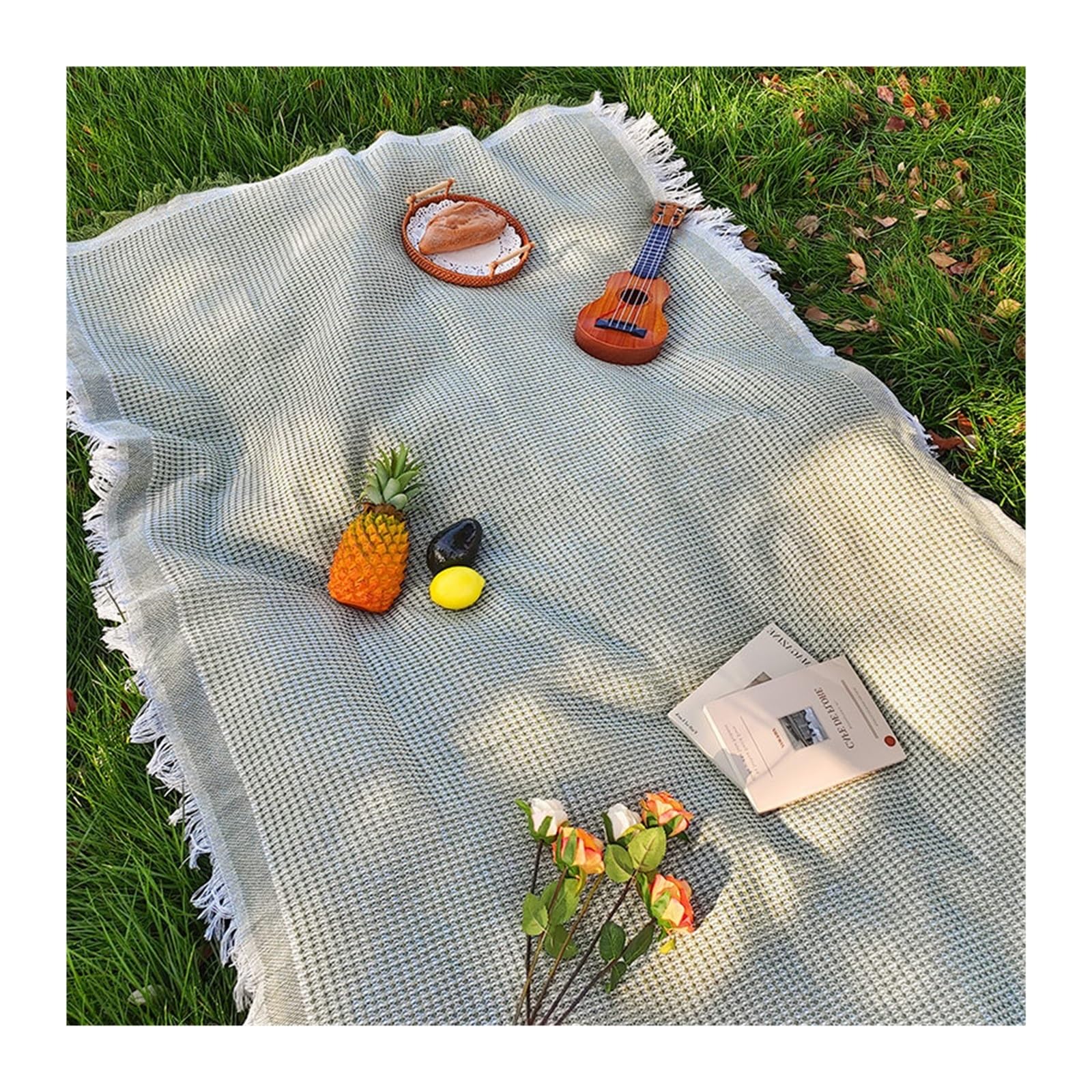 Tapis de pique-nique, nappe en lin, couverture de Camping, atmosphère de sortie, coffre de voiture(Grass green,90X240)