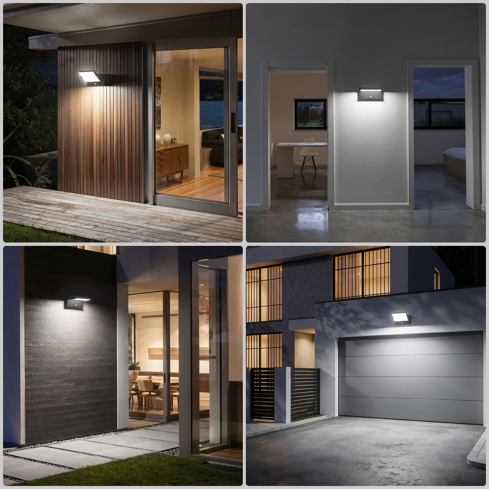 Klighten Lampa ścienna LED, 24 W, czujnik ruchu, IP65, lampa ścienna do wnętrz, na zewnątrz, panel obrotowy, lampa zewnętrzna do ogrodu, na taras, czarna, zimna biel 5700 – 6000 K | Wodoszczelność IP65, wychylny, materiał: aluminium, 1500 lumenów, do użyt