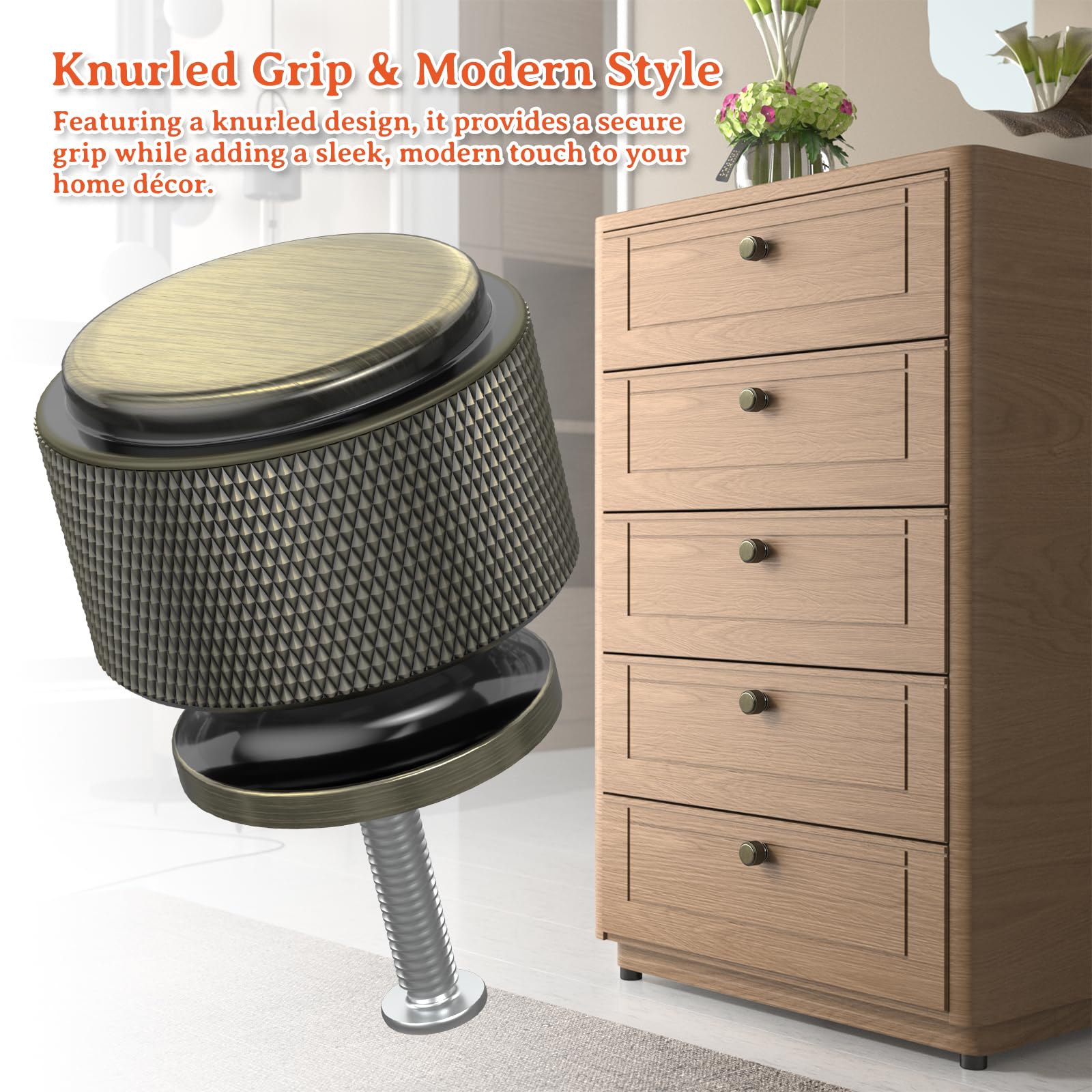 FURNIWARE 10 Pack Shiny Antique Brass Knurled Cabinet Knobs, 25mm Single Hole Handle, Kitchen Cupboard Pulls - Image 3
