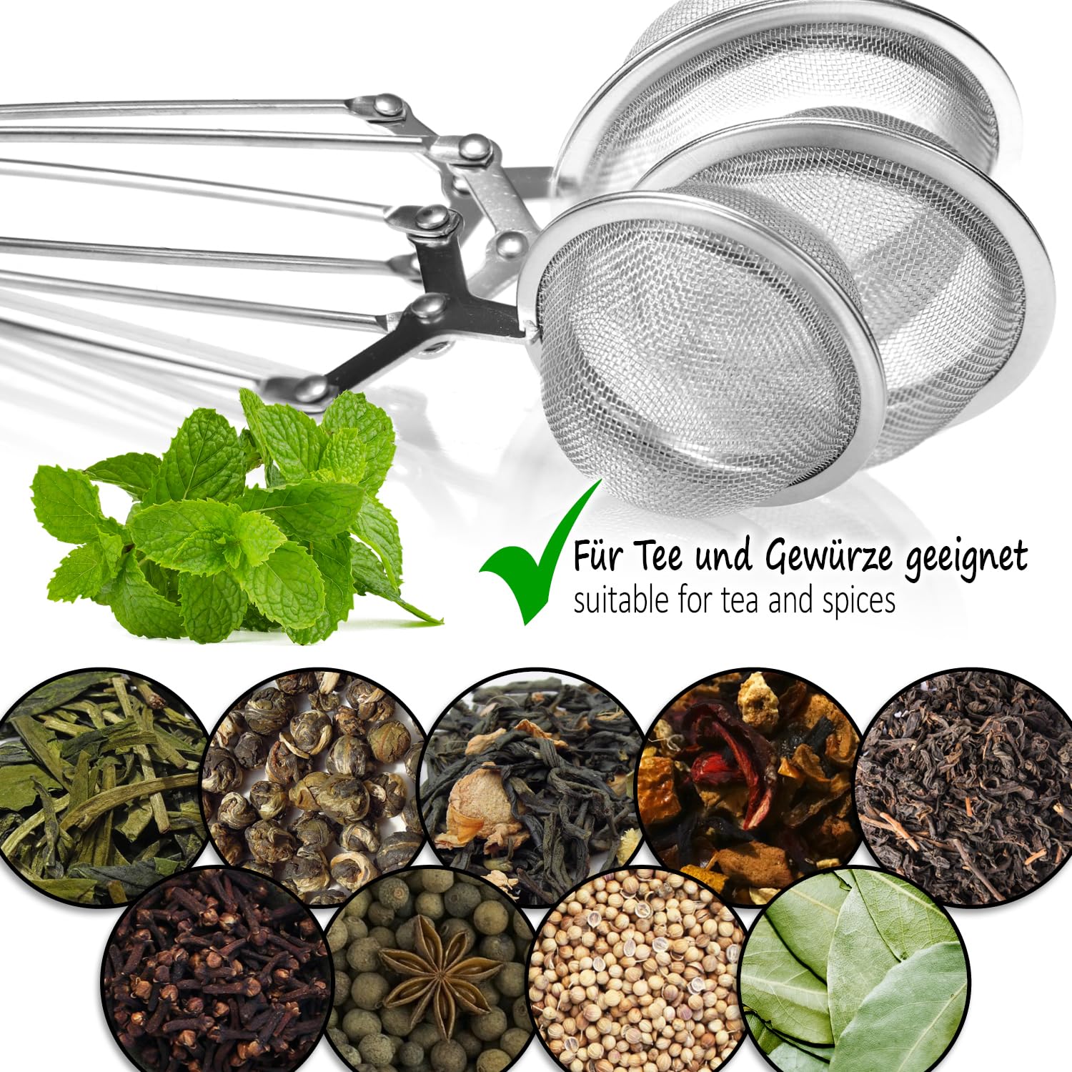 Colador de té de acero inoxidable 3 piezas - Infusor de té en forma de bola - Filtro de té de malla fina