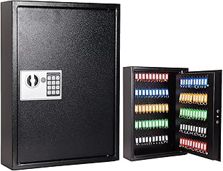 Key Lock Box Wall Mount Metal 100 Position Digital Locking Key Cabinet Organizer Electronic Key Safe Storage Lockbox Holder for Valets, Hotels, Car and House Keys, Key Box with 100 Key Tags