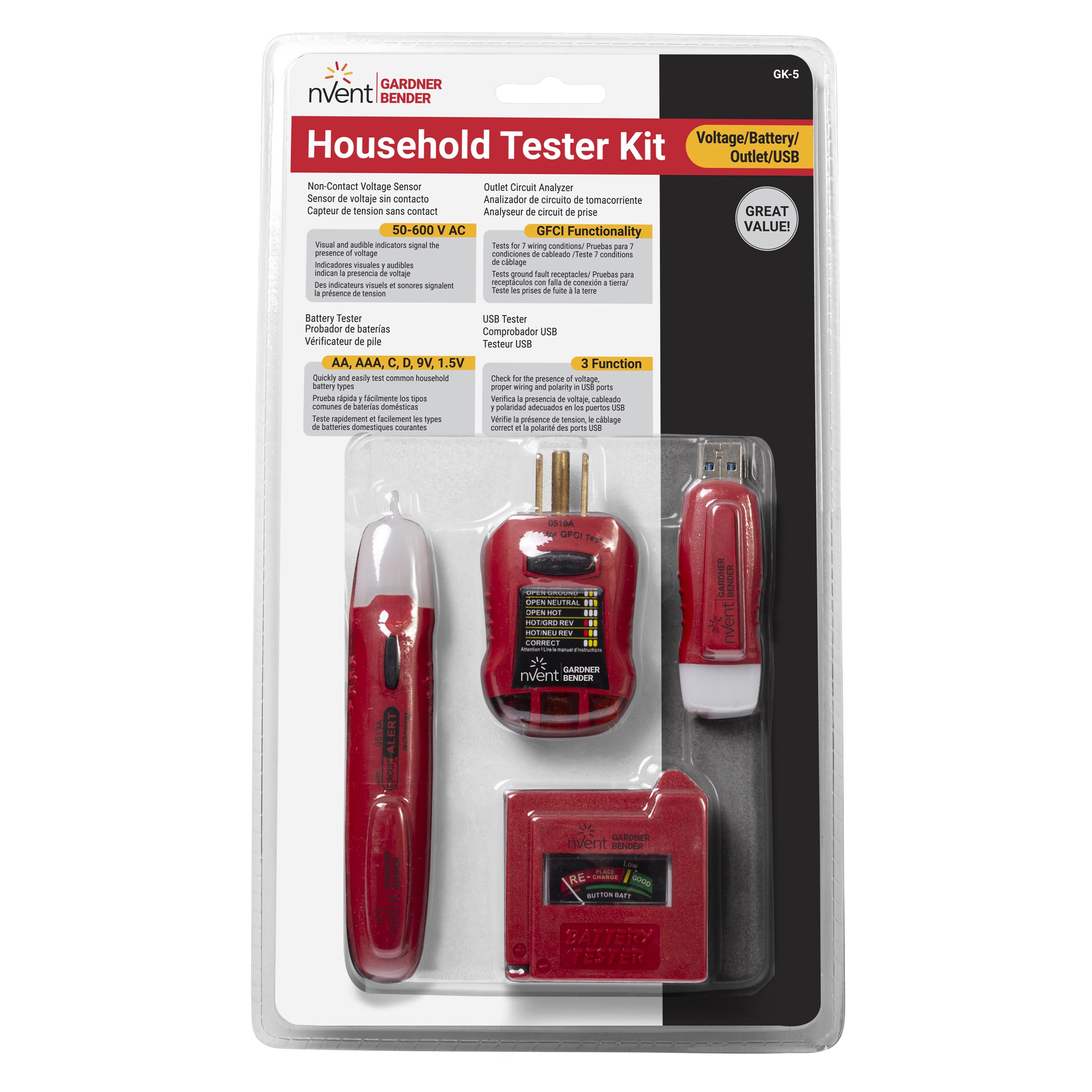 nVent GARDNER BENDER GK-5 Household Electrical Tester Kit, (4 Pieces) — Amazon image 3
