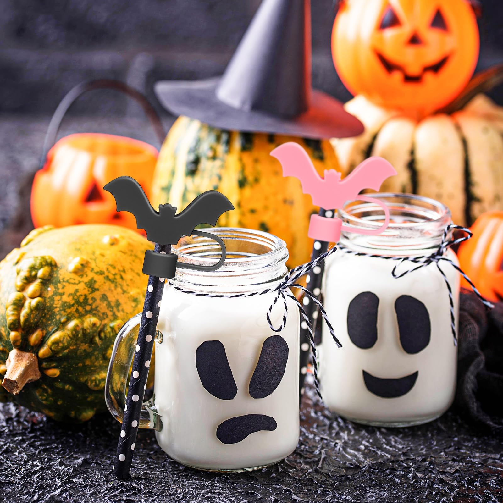 JarThenaAMCS Silikon-Trinkhalm-Abdeckungen für Halloween-Fledermaus, tragbar, wiederverwendbar, für 1 cm Strohhalme, Tassenzubehör, 6 Stück