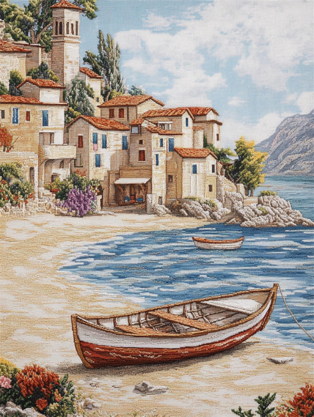 Kit De Bordado De Cuentas Para Hacer Tú Mismo Paisaje Costero Kit De Bordado De Cuentas Pueblo Pesquero Y Barcos Pesqueros Manualidades Kit De Bordado De Cuentas Kit De Manualidades Con Cue 40x50cm
