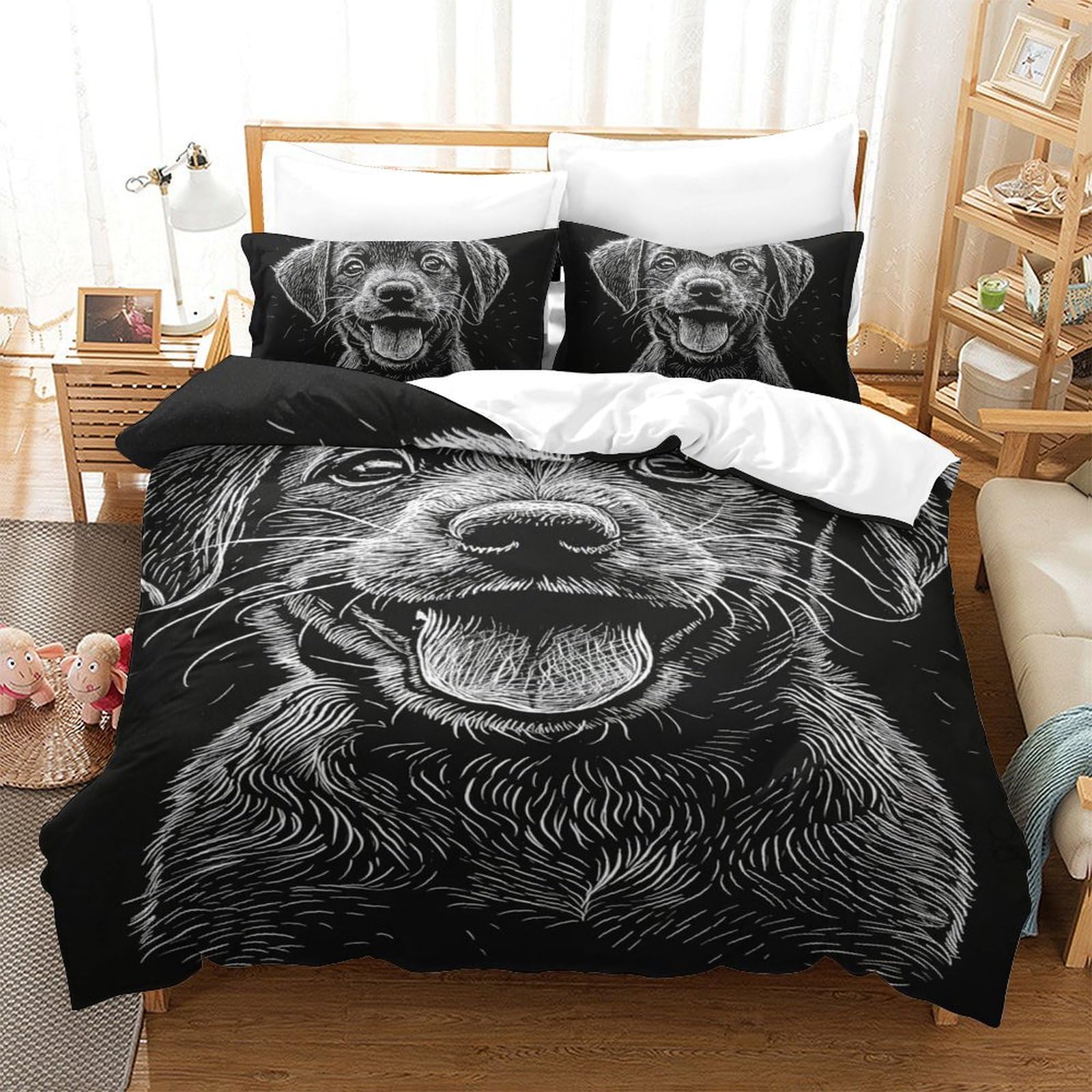 Parure de lit 3 pièces Labrador en microfibre premium avec motif tridimensionnel