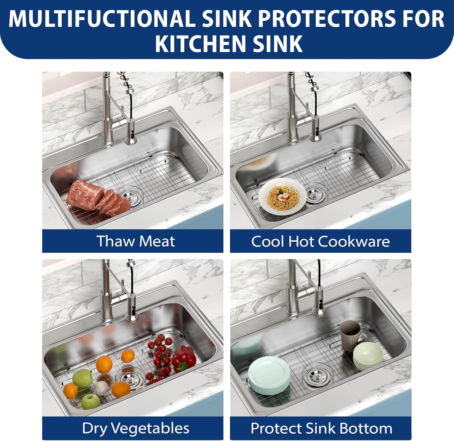 Sarlai Sink Protectors Grid, Stainless Steel Sink Grate for Bottom of Kitchen Sink, 26" x 14-1/9" with Centered Drain 304 Premium Stainless Steel Protector Grid Grate Rack