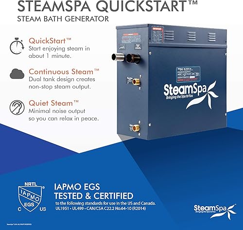 Miniatura 3 de SteamSpa Generador de sauna de vapor de 7.5kW, paquete ejecutivo, generador de vapor de 240 V con panel táctil, cabezales de vapor, válvula