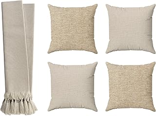 Manta Para Sofá Gigante 3 Metros Bege Cru + 4 Capas De Almofadas Luxo (Lisa Bege Cru)