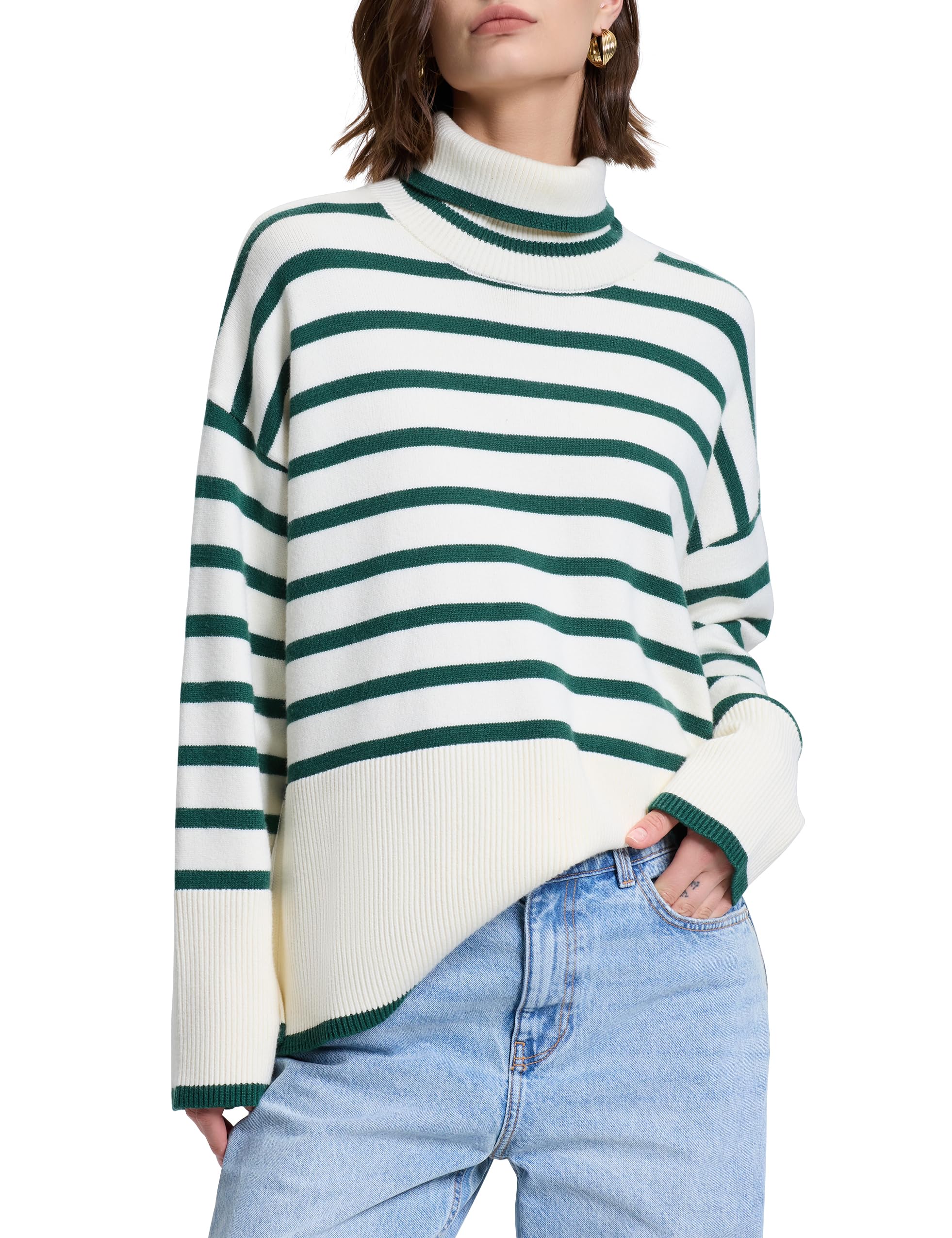 kayamiya Women's Turtleneck Oversized Sweaters Long Sleeve Pullover Knit Tops Split Hem