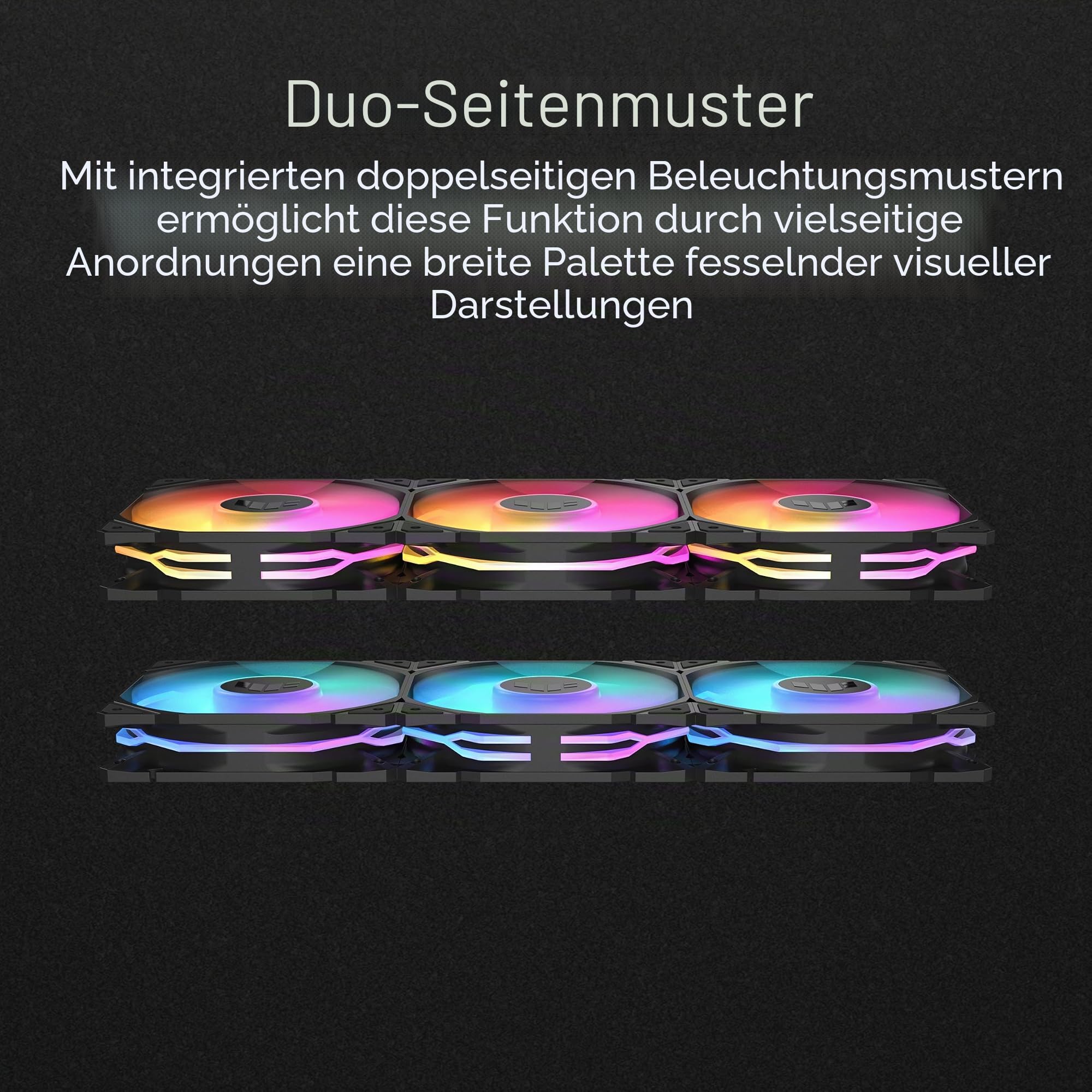 ASUS TUF Gaming TR120 ARGB Reverse Blade Black 3IN1 Gehäuselüfter 3er Pack (120mm PWM PC Lüfter, 2000 rpm, 2.75 mm H2O, 76,3 CFM Luftstrom, 16 einzeln adressierbare RGB-LEDs, schwarz)