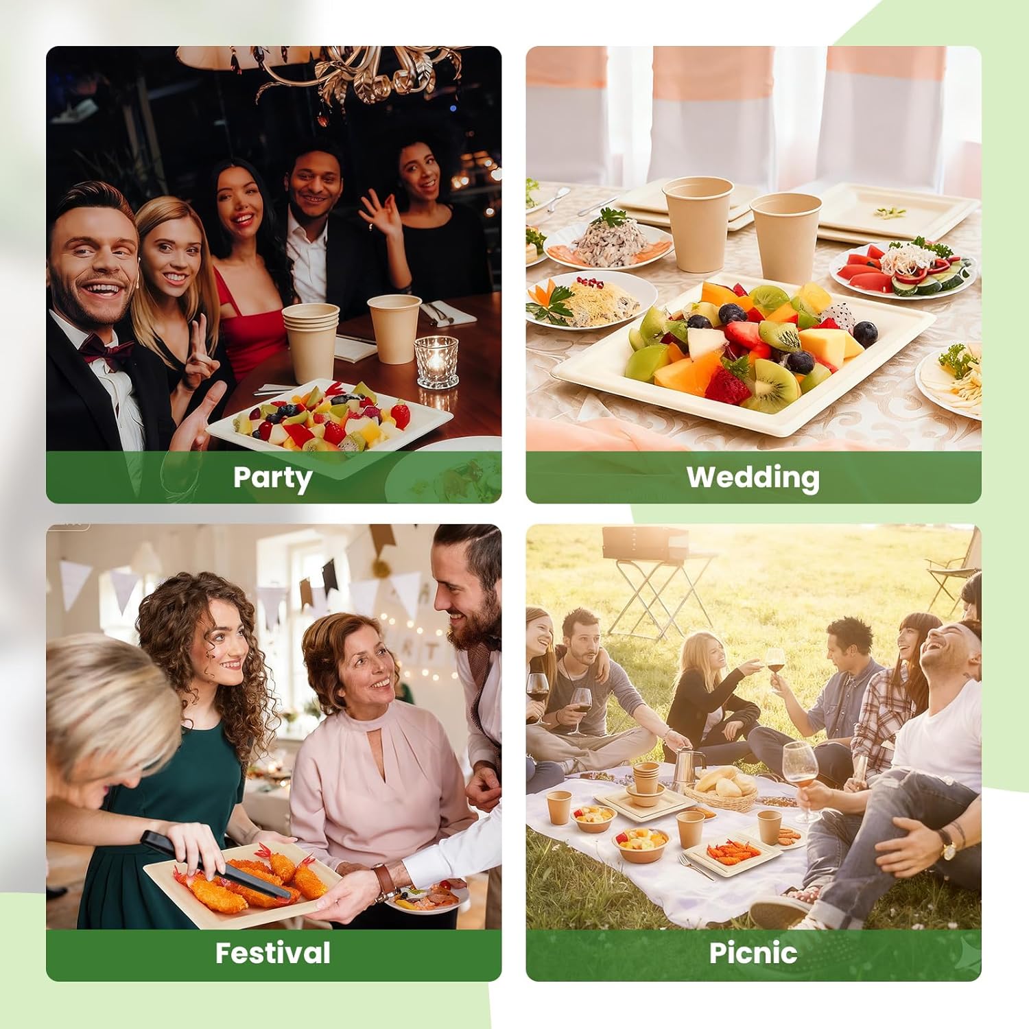 Havawish 100 Pack Compostable Paper Plates and Bowls Set, Heavy Duty Sugarcane Disposable Plates Biodegradable Cups and Paper Bowls, Party Dinner Tableware Supplies (10in+8in+12oz) - Image 5