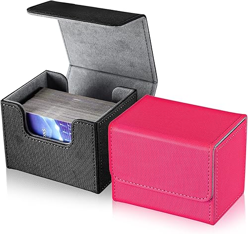 Weewooday 2 cajas de cartas de cuero de gran tamaño para 100 cartas con funda para juego coleccionable, compatible con MTG TCG (horizontal, negro,