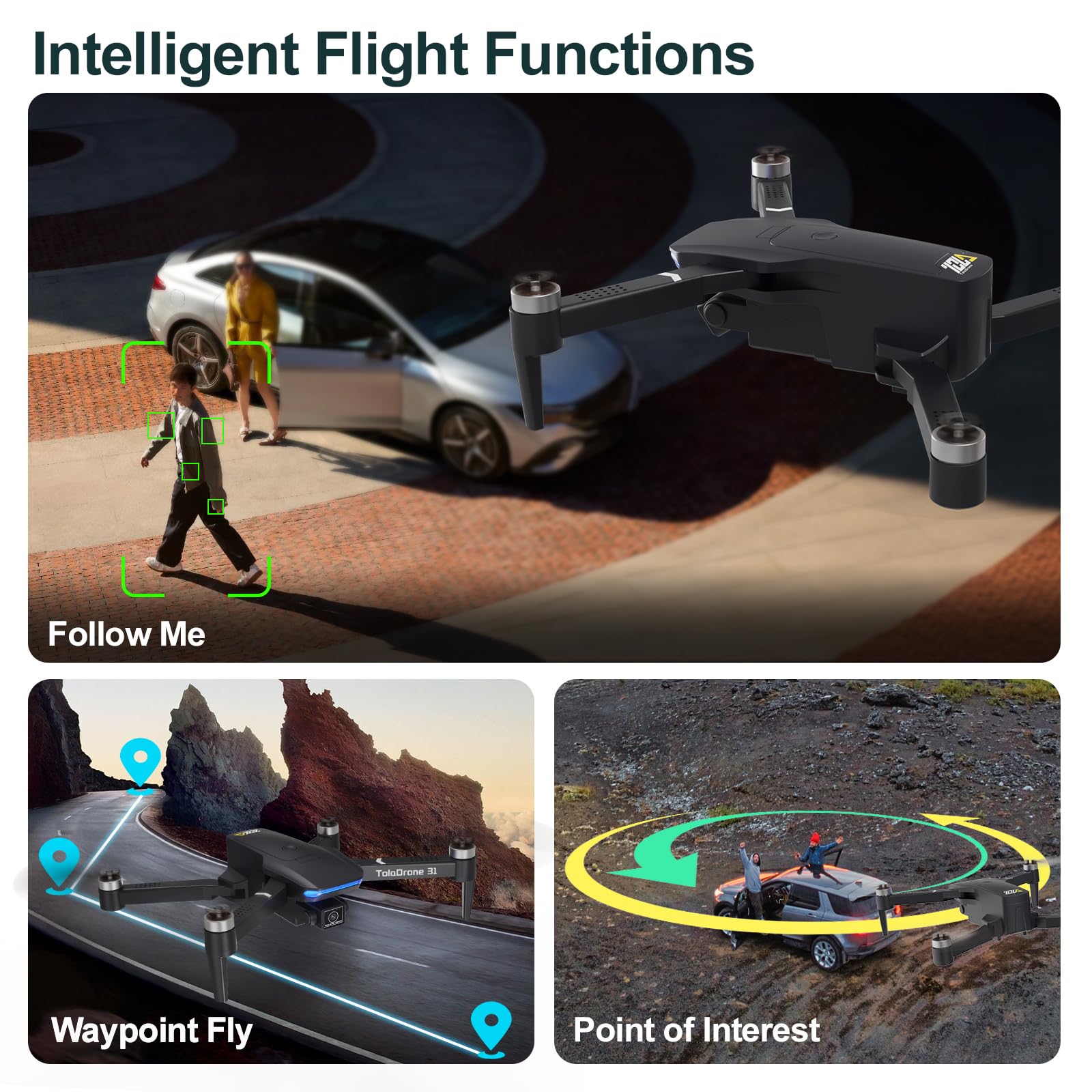 Toladrone Drone GPS con Telecamera 4K, 5G WIFI FPV Drones di Trasmissione per Adulti Motore Senza Spazzole Ritorno Automatico Seguimi RC Quadrocopter TD31GPS Droni per Principianti