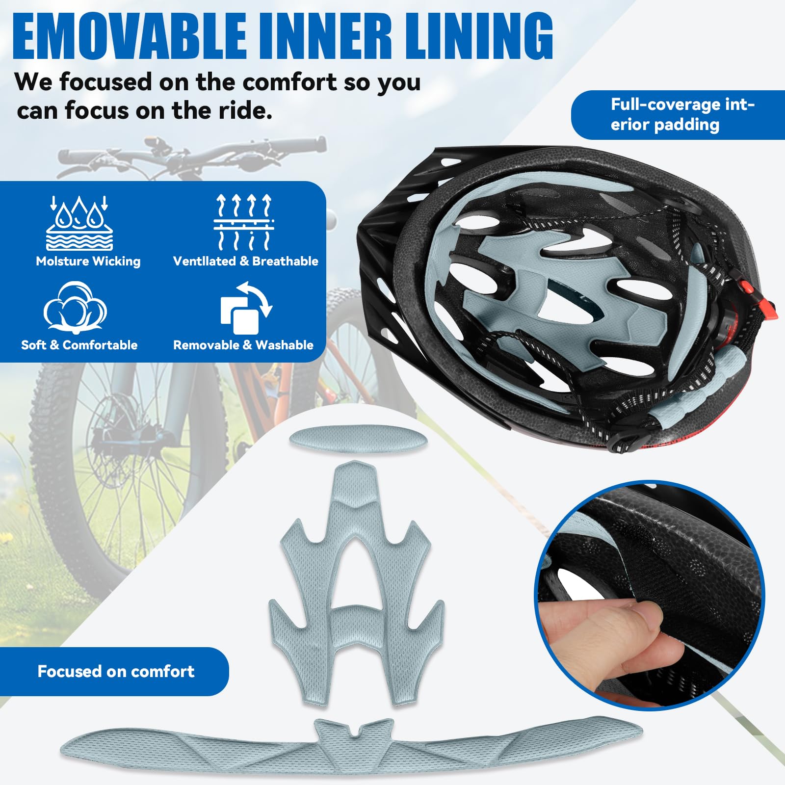 Casque de Vélo LED 3 Modes Léger Réglable Visière Amovible Taille 58-62 cm