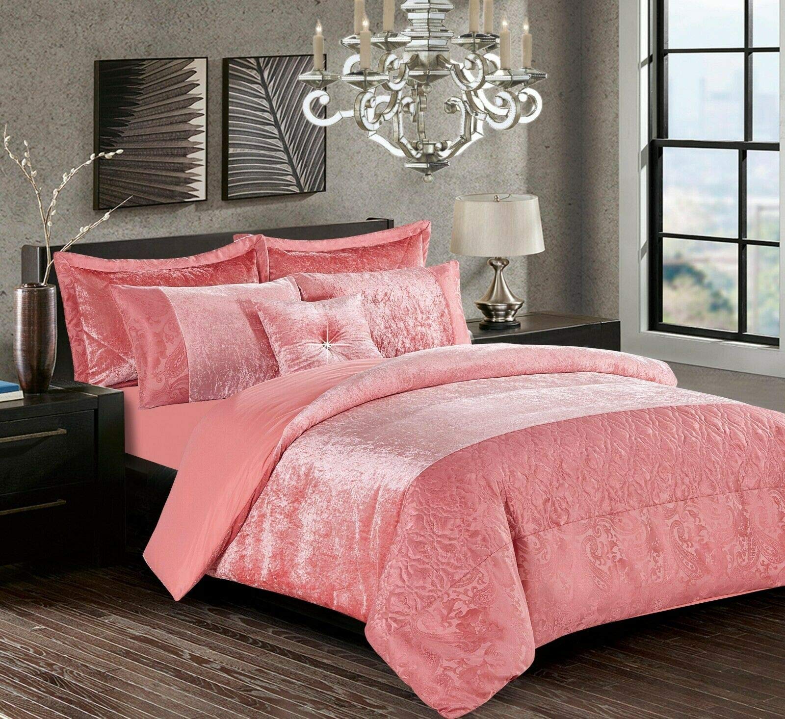 Householdfurnishing 3 Pieces Duvet/Quilt Cover Set Bedding Set Crushed Velvet With Pillowcases (Blush Pink, King)
